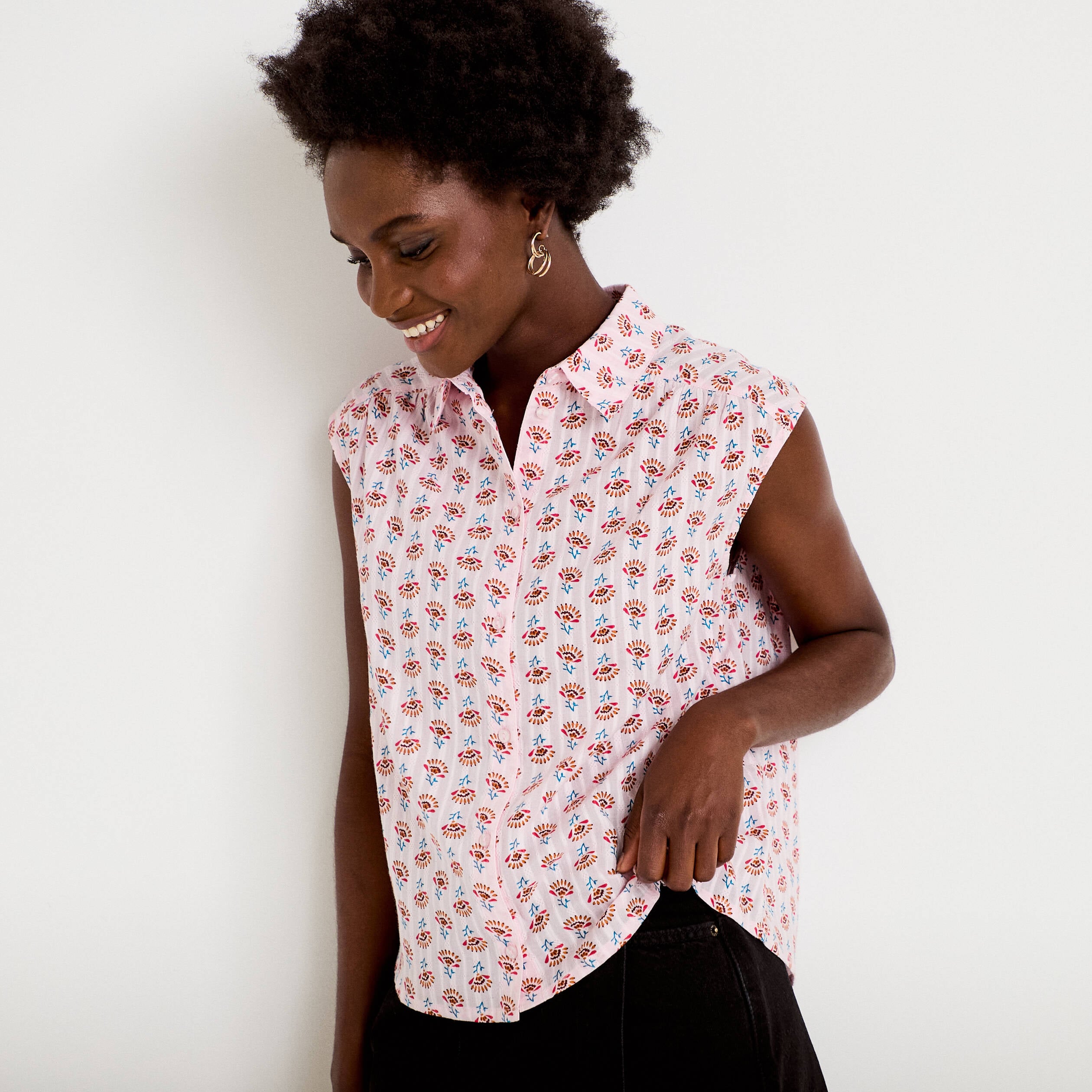 Chemise ample sans manches col classique rose femme