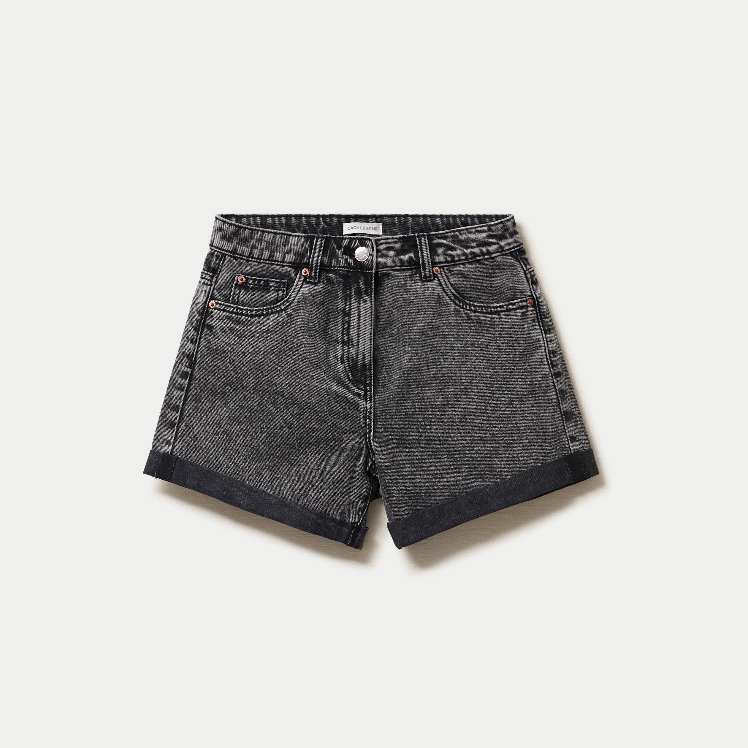 Short mom taille haute en jean denim noir femme