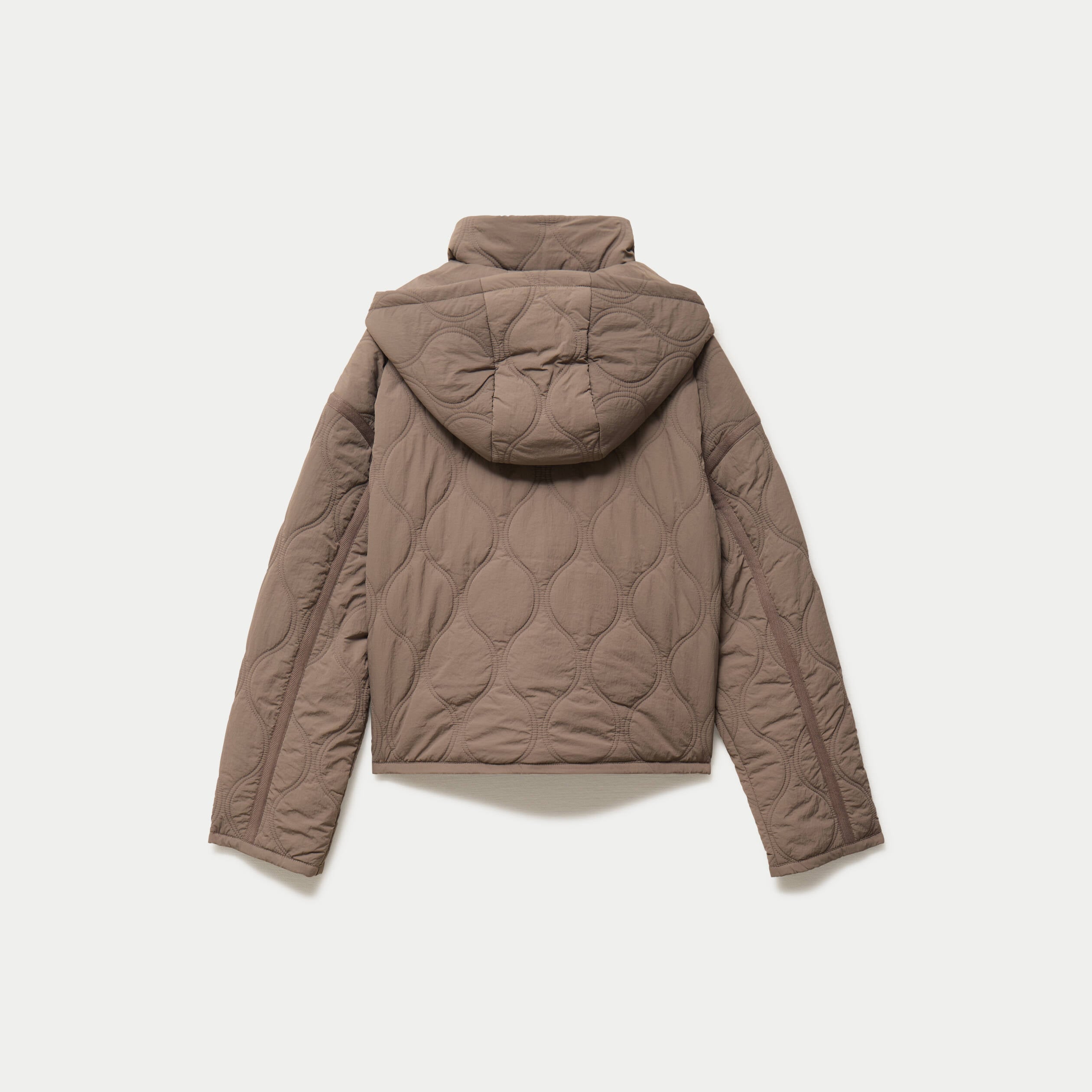 Veste droite &agrave; capuche manches longues taupe femme