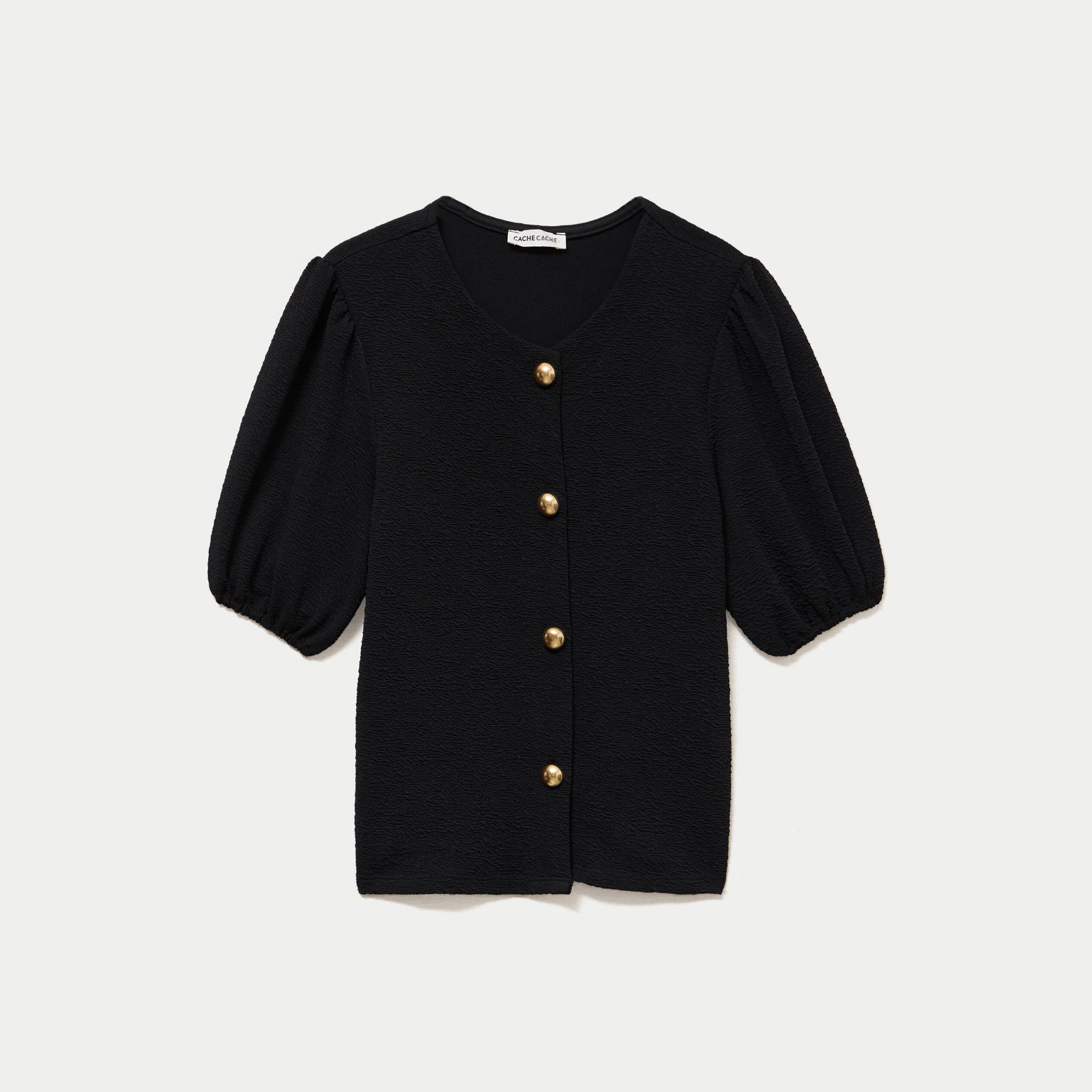 Blouse droite manches courtes noir femme