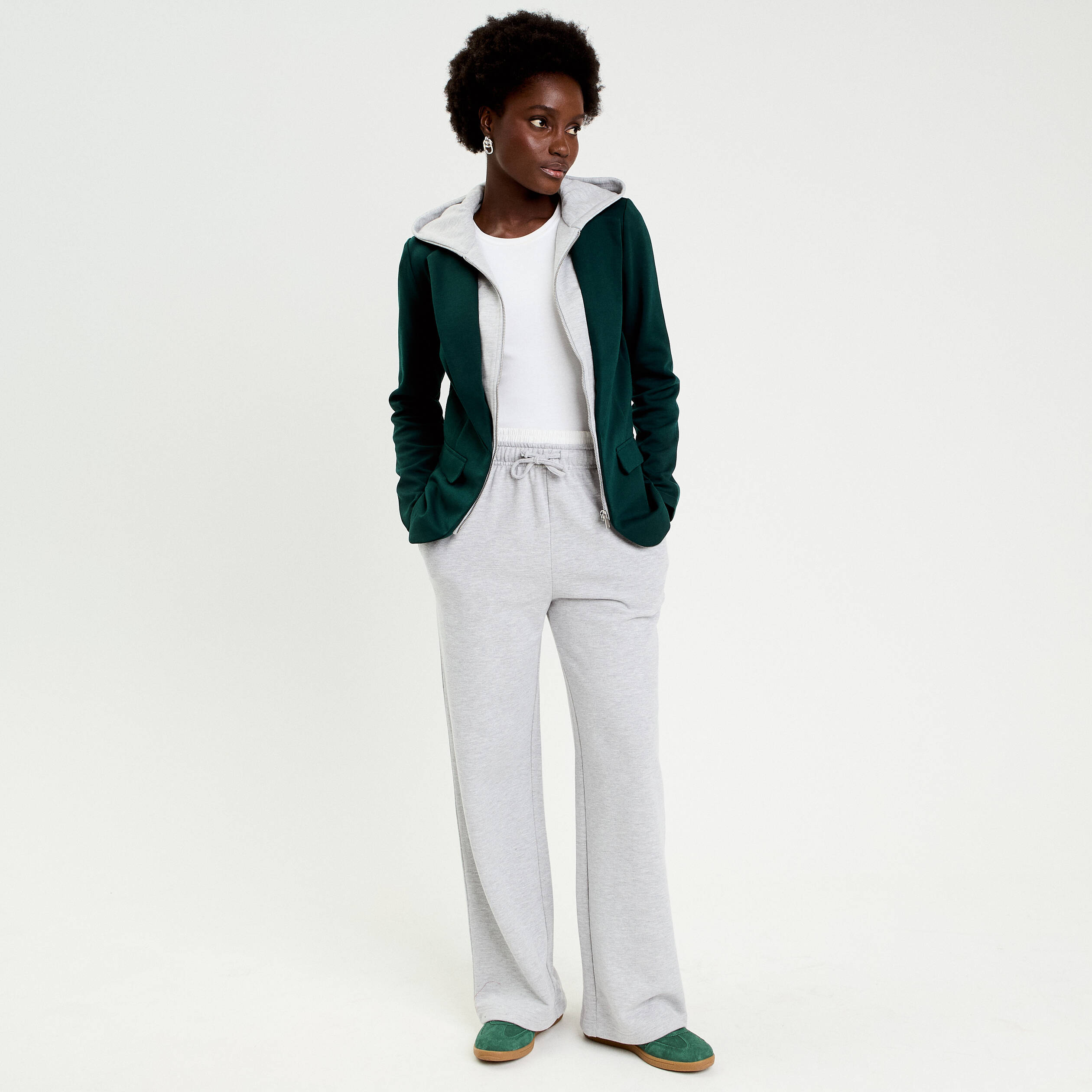 Veste blazer 2-en-1 gilet vert fonc&eacute; femme