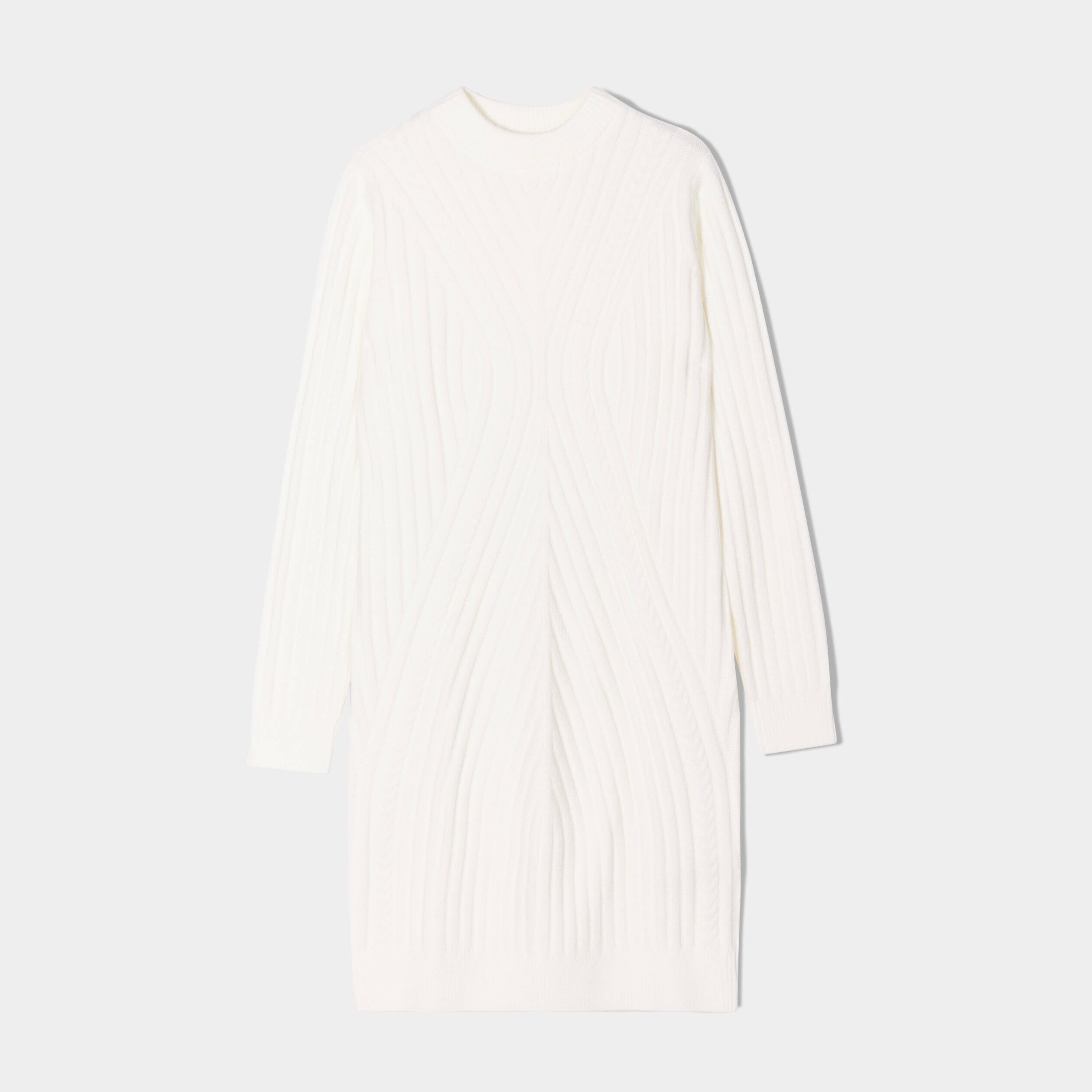 Robe pull &agrave; torsades ecru femme