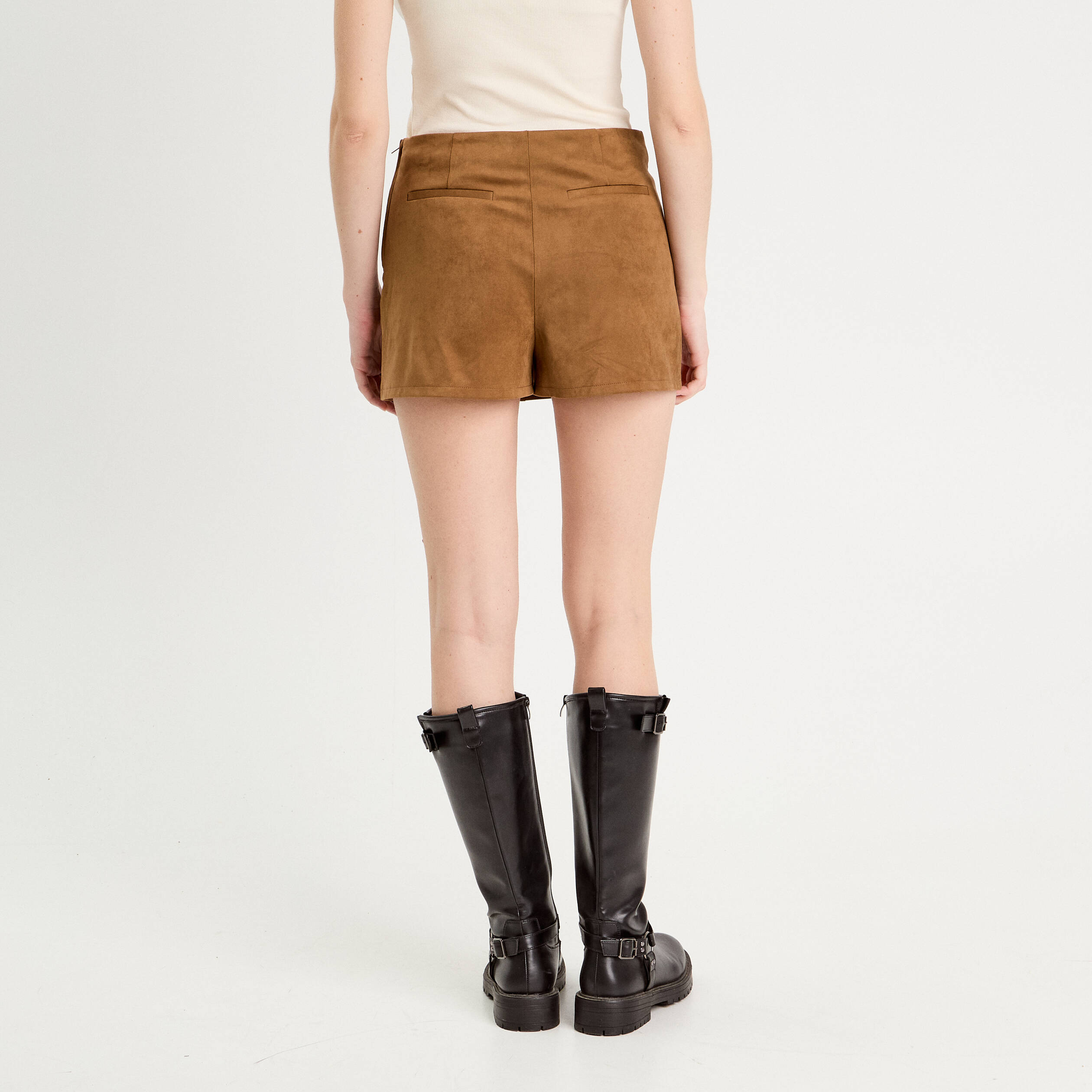 Jupe-short &eacute;vas&eacute;e su&eacute;dine marron femme