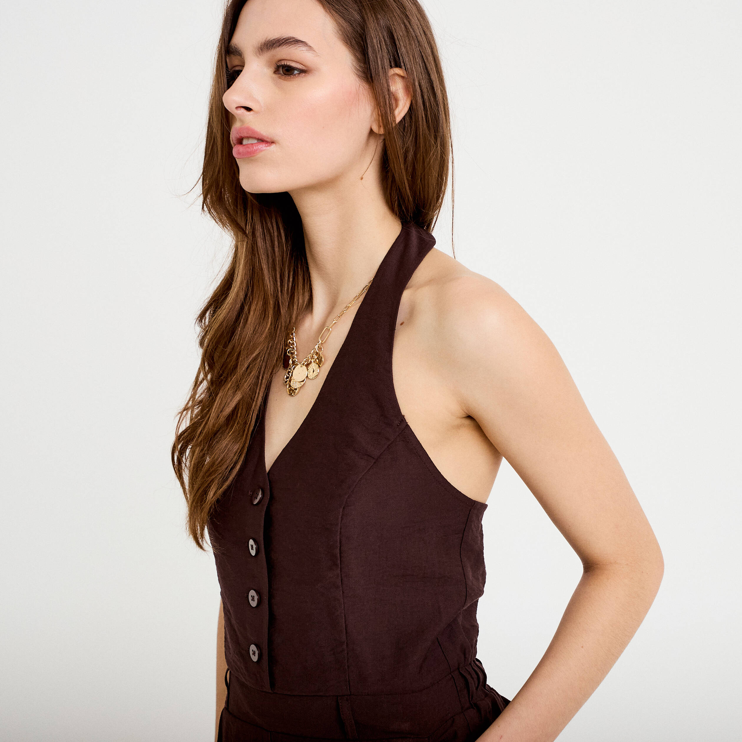 Combinaison dos nu marron fonc&eacute; femme