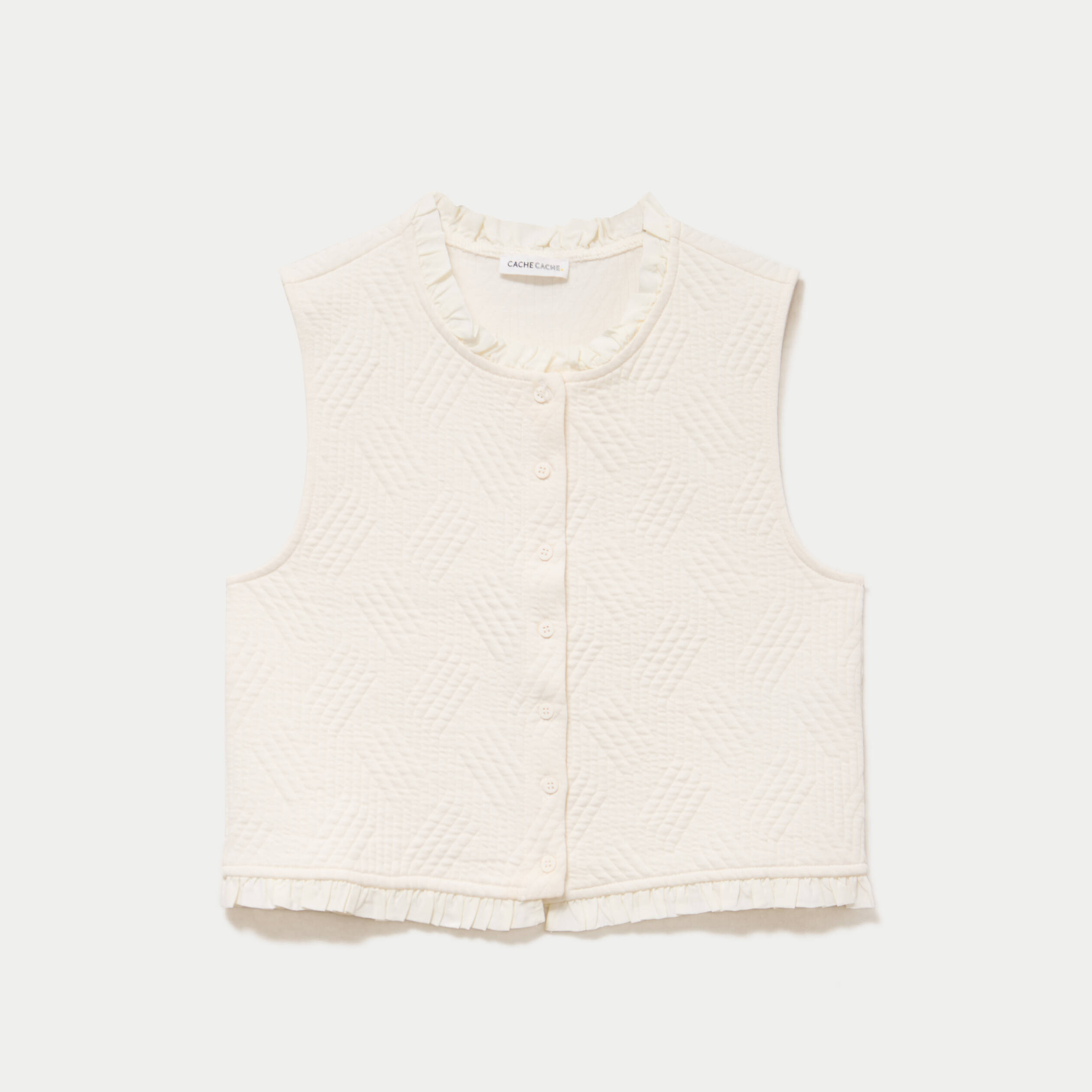 Gilet sans manches col am&eacute;ricain ecru femme