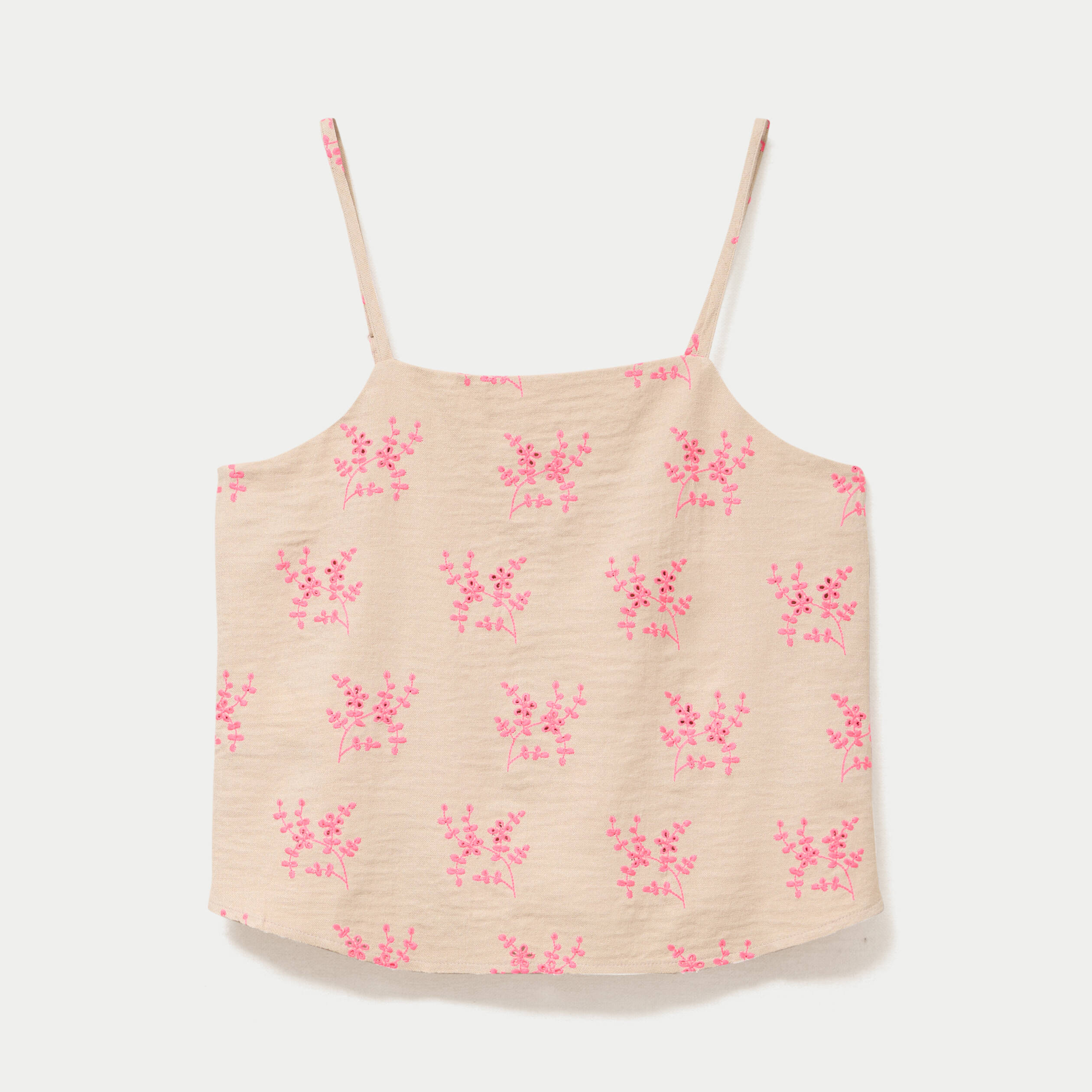 Top droit cropped col carr&eacute; bretelles rose femme