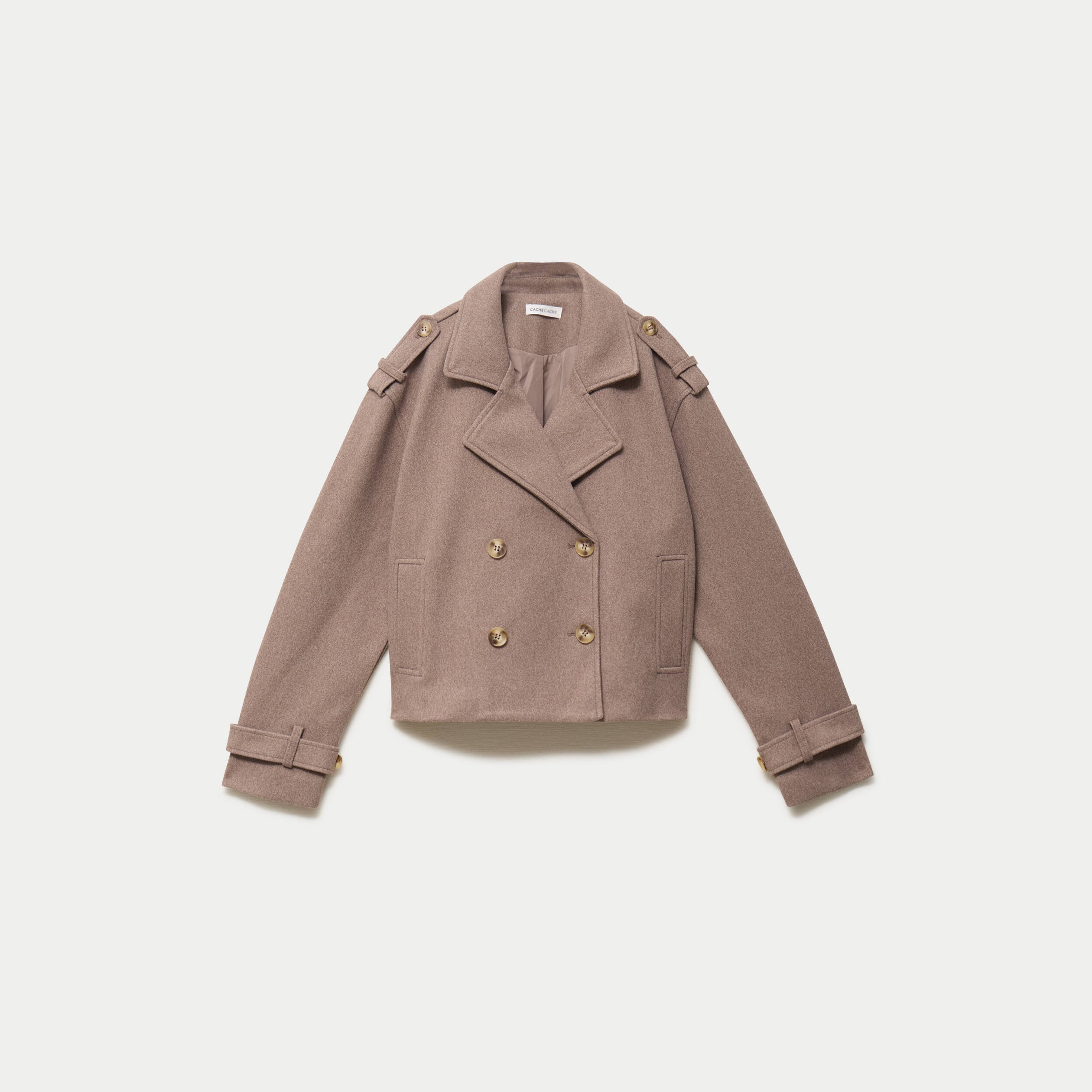 Trench court boutonn&eacute; taupe femme