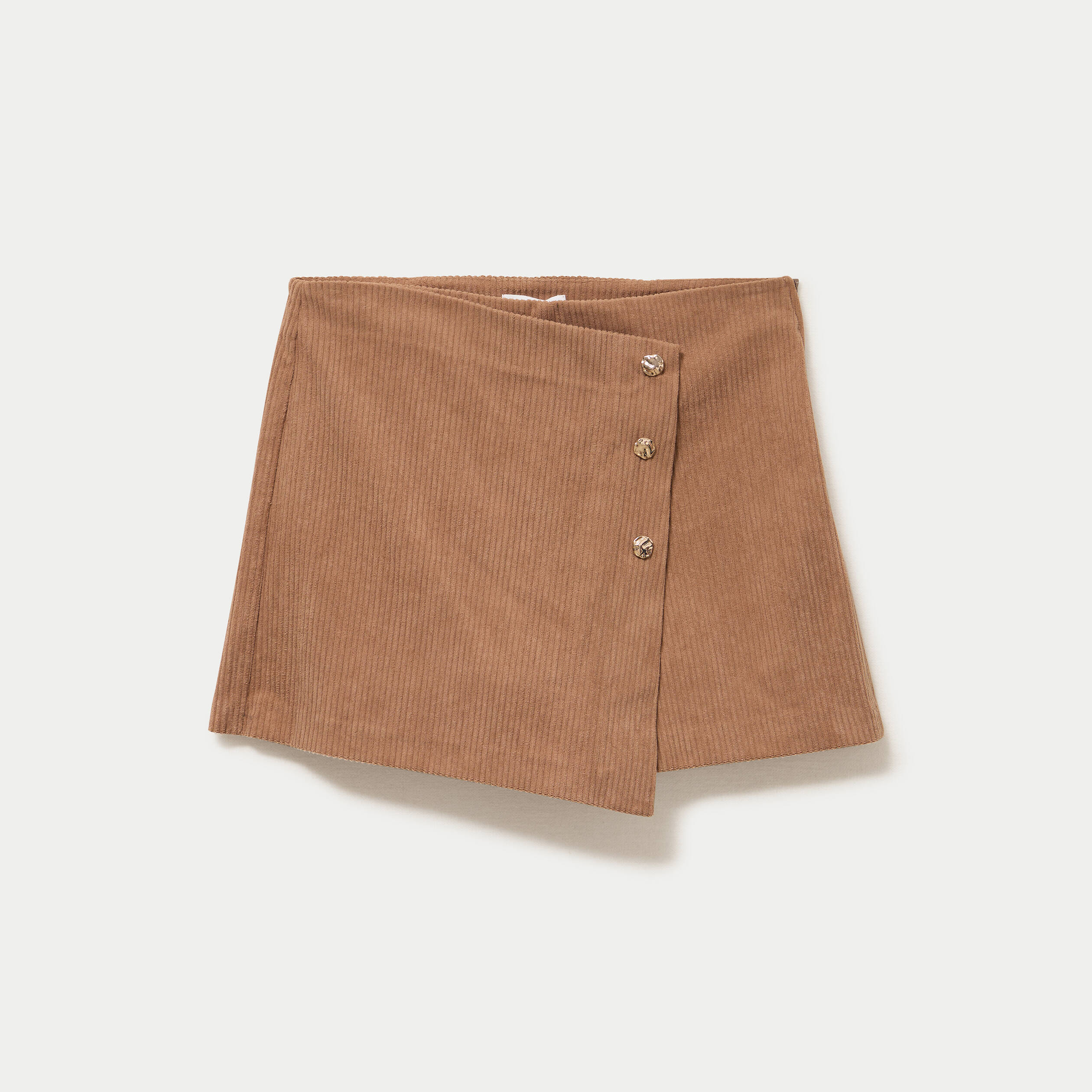 Jupe-short trap&egrave;ze courte en velours camel femme