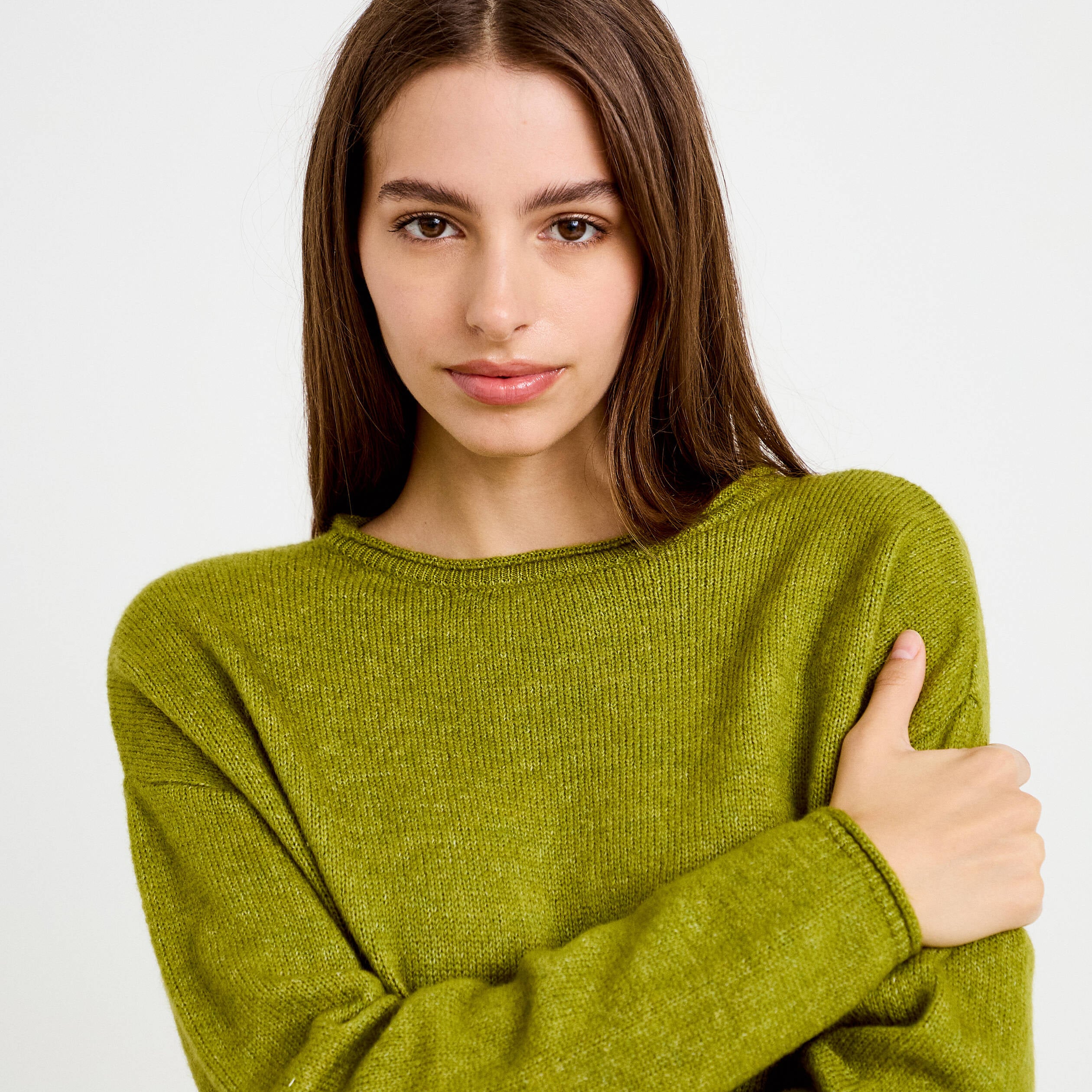 Pull manches longues vert fonc&eacute; femme