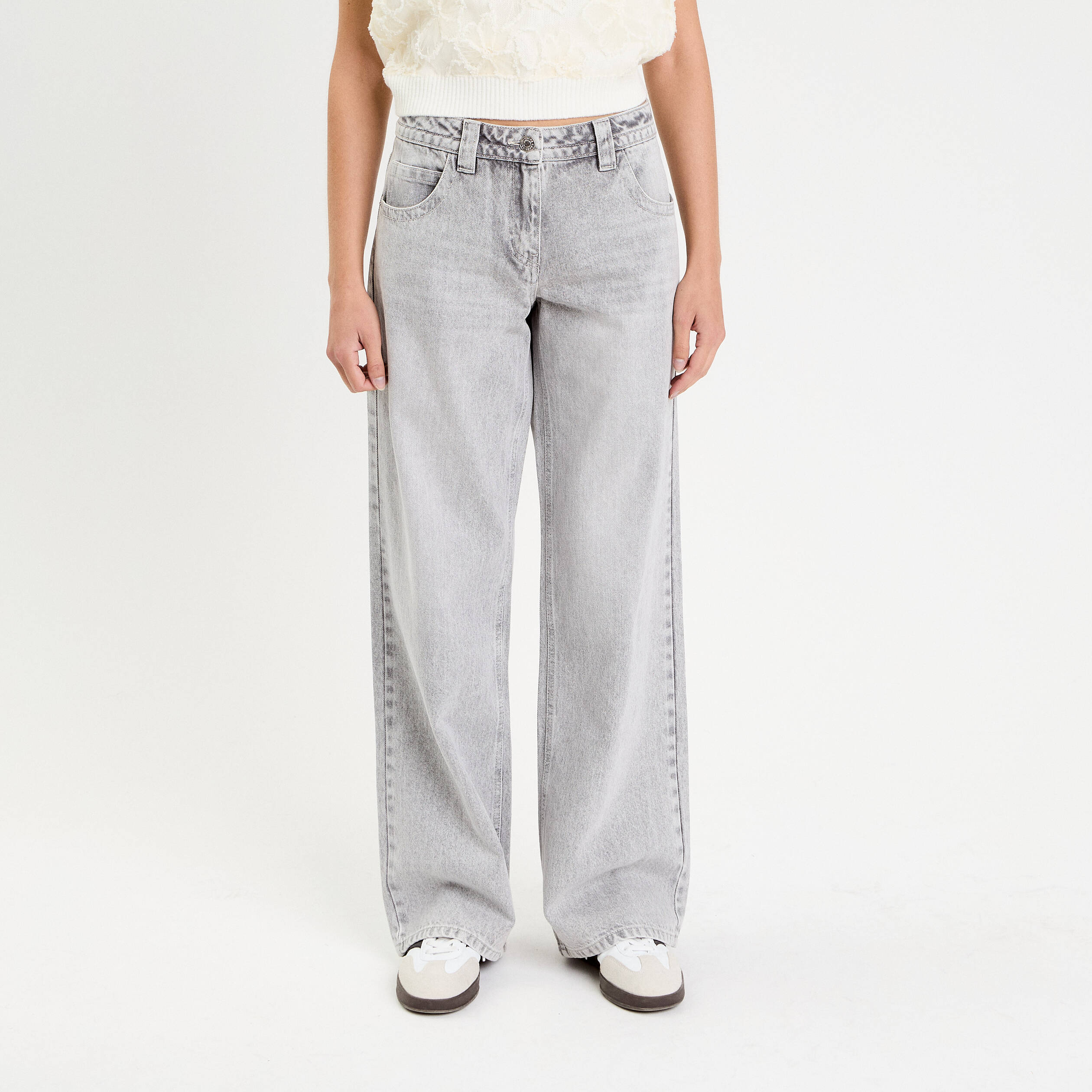 Jean droit taille basse gris femme
