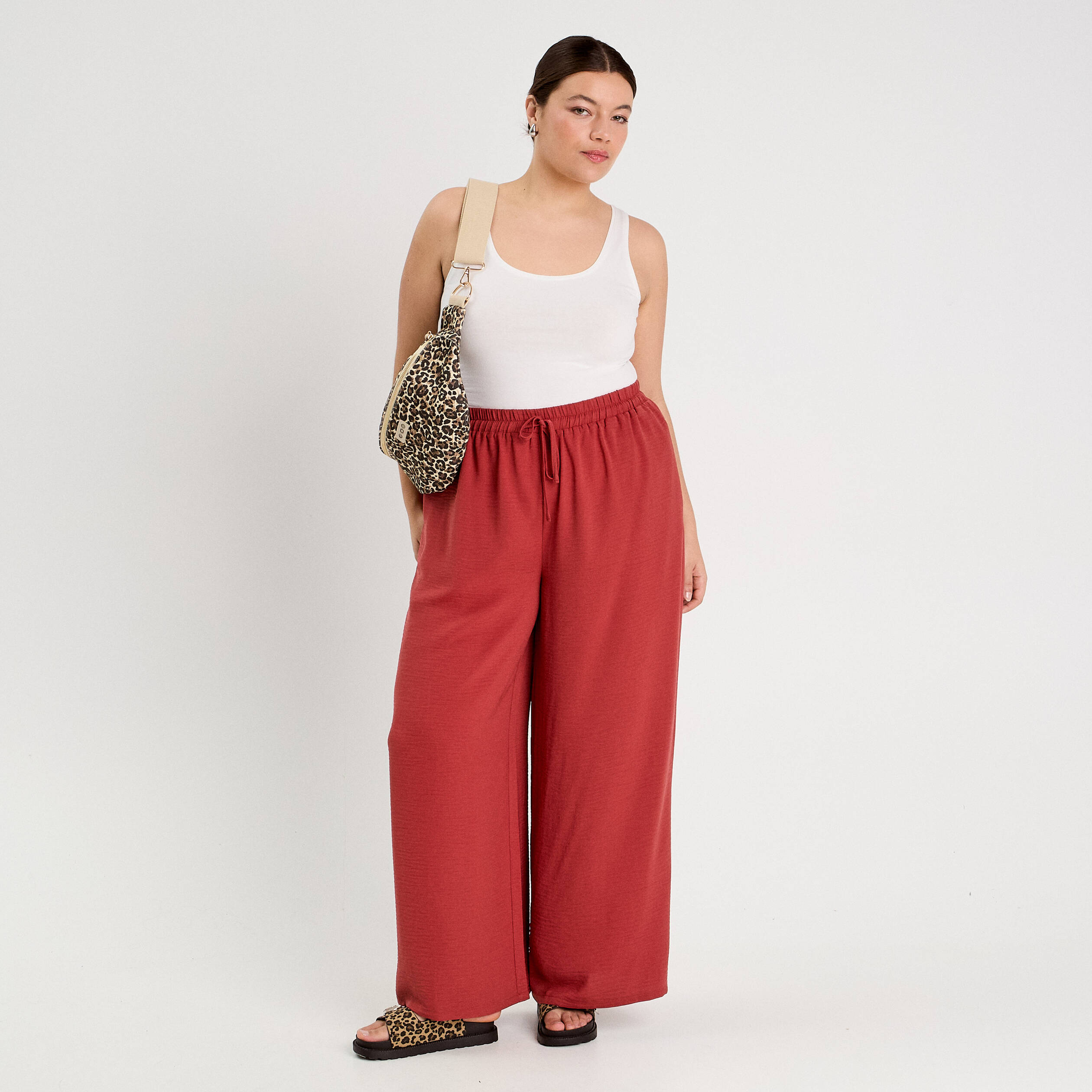Pantalon large fluide vieux rose femme