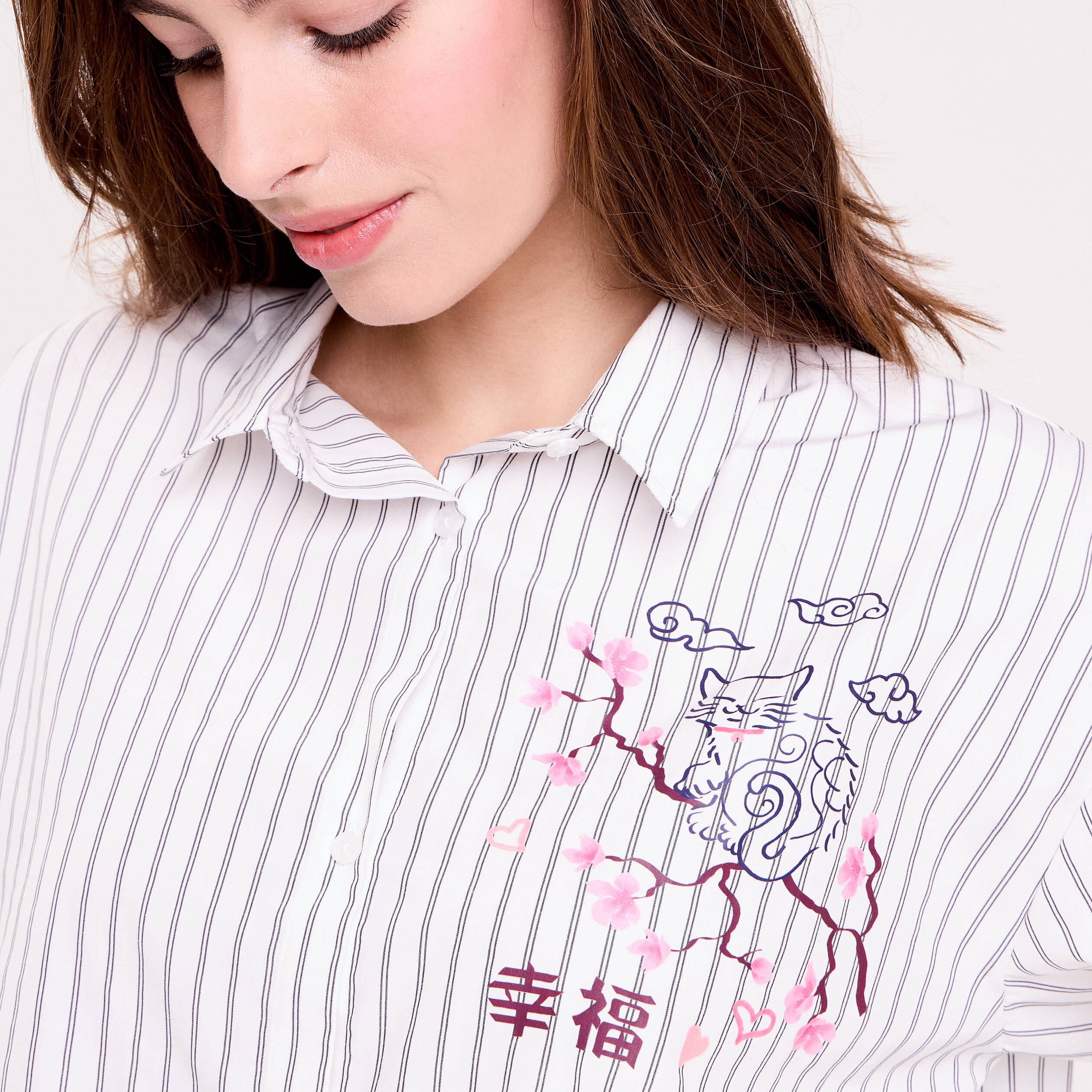 Chemise col chemise manches longues blanc femme