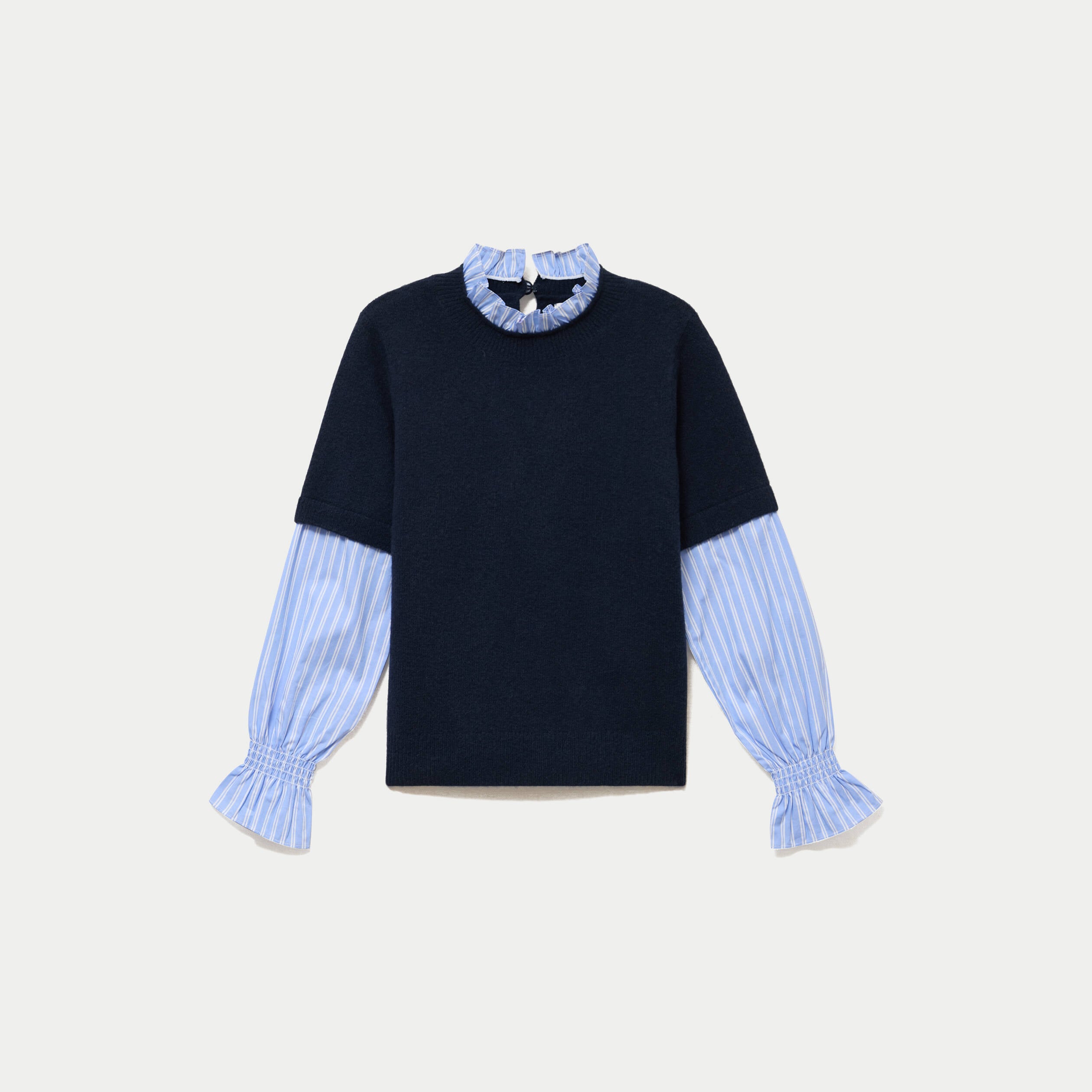 Pull col rond manches longues bleu marine femme