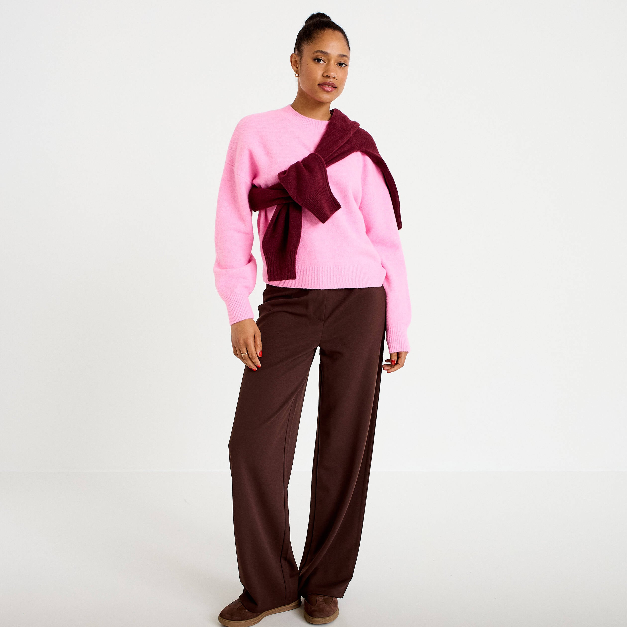 Pull col rond rose femme