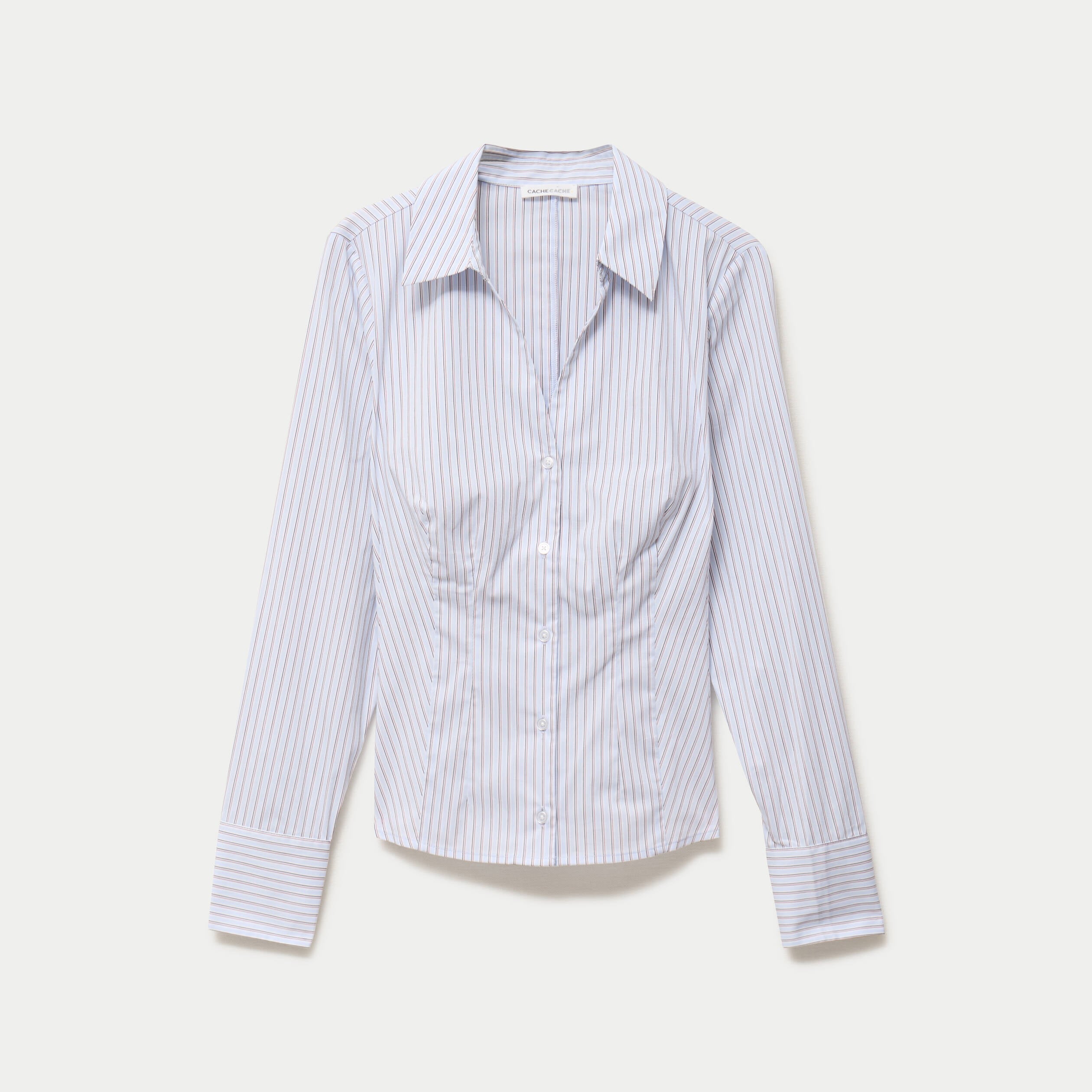 Chemise ajust&eacute;e manches longues bleu femme