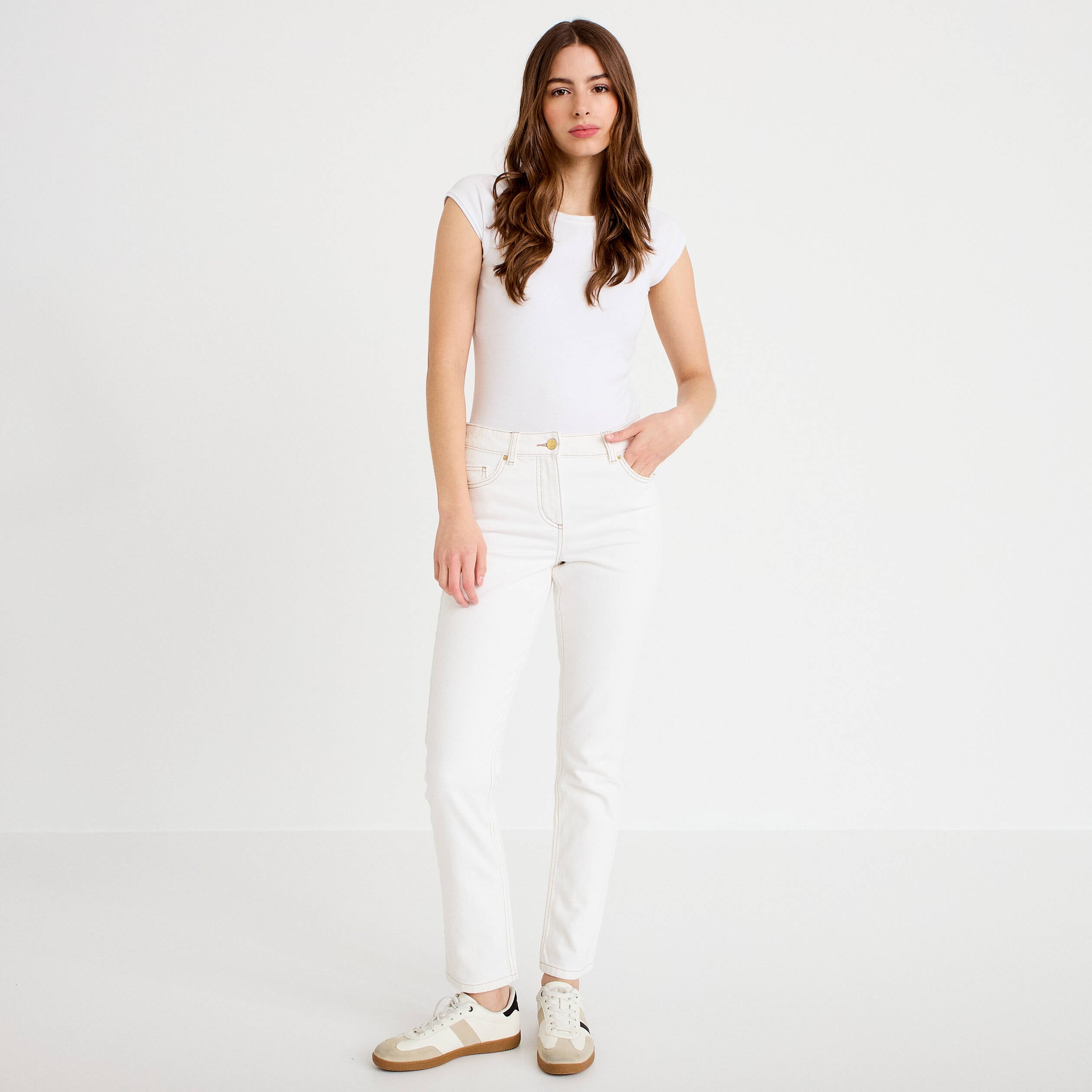 Jean slim taille standard denim blanc femme