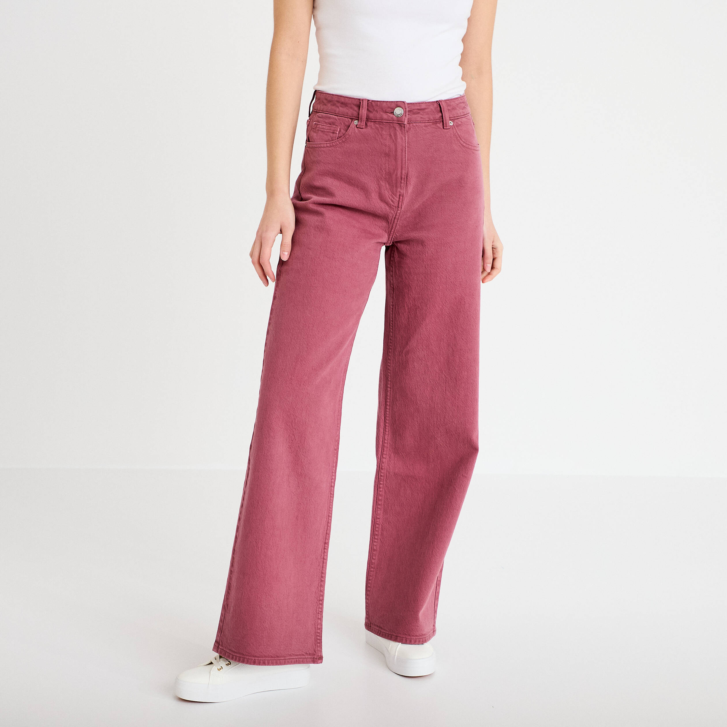Jean wide leg taille haute vieux rose femme