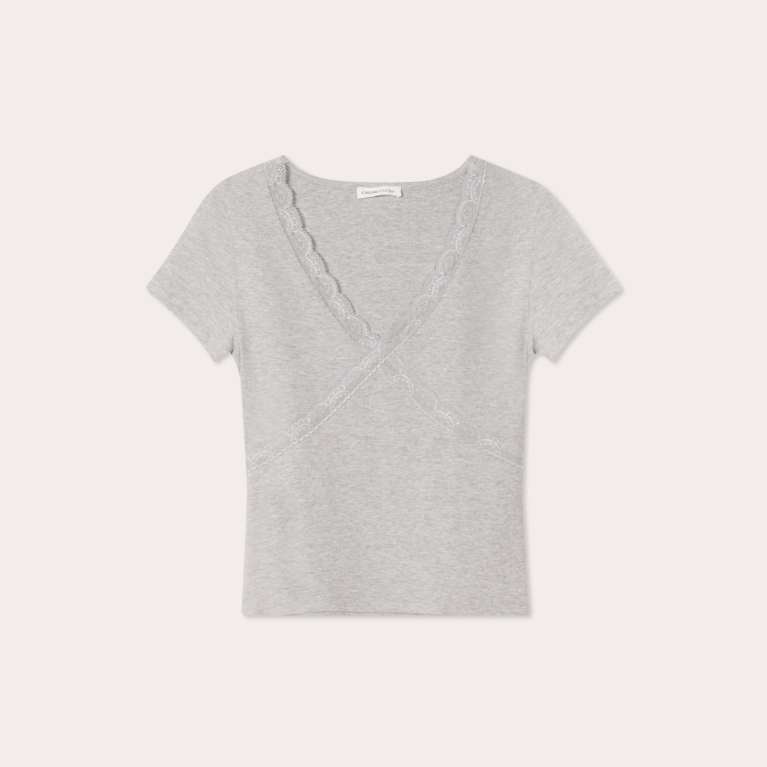 T -shirt manches courtes gris clair femme