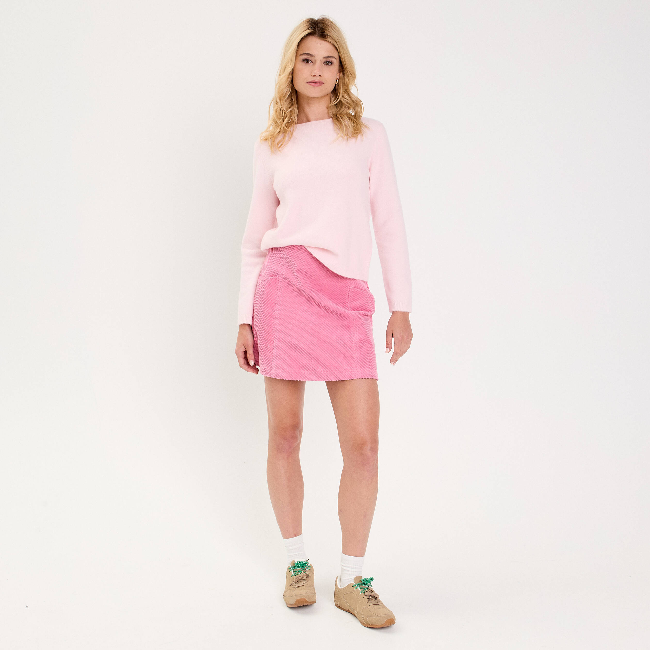 Jupe trap&egrave;ze en velours rose femme