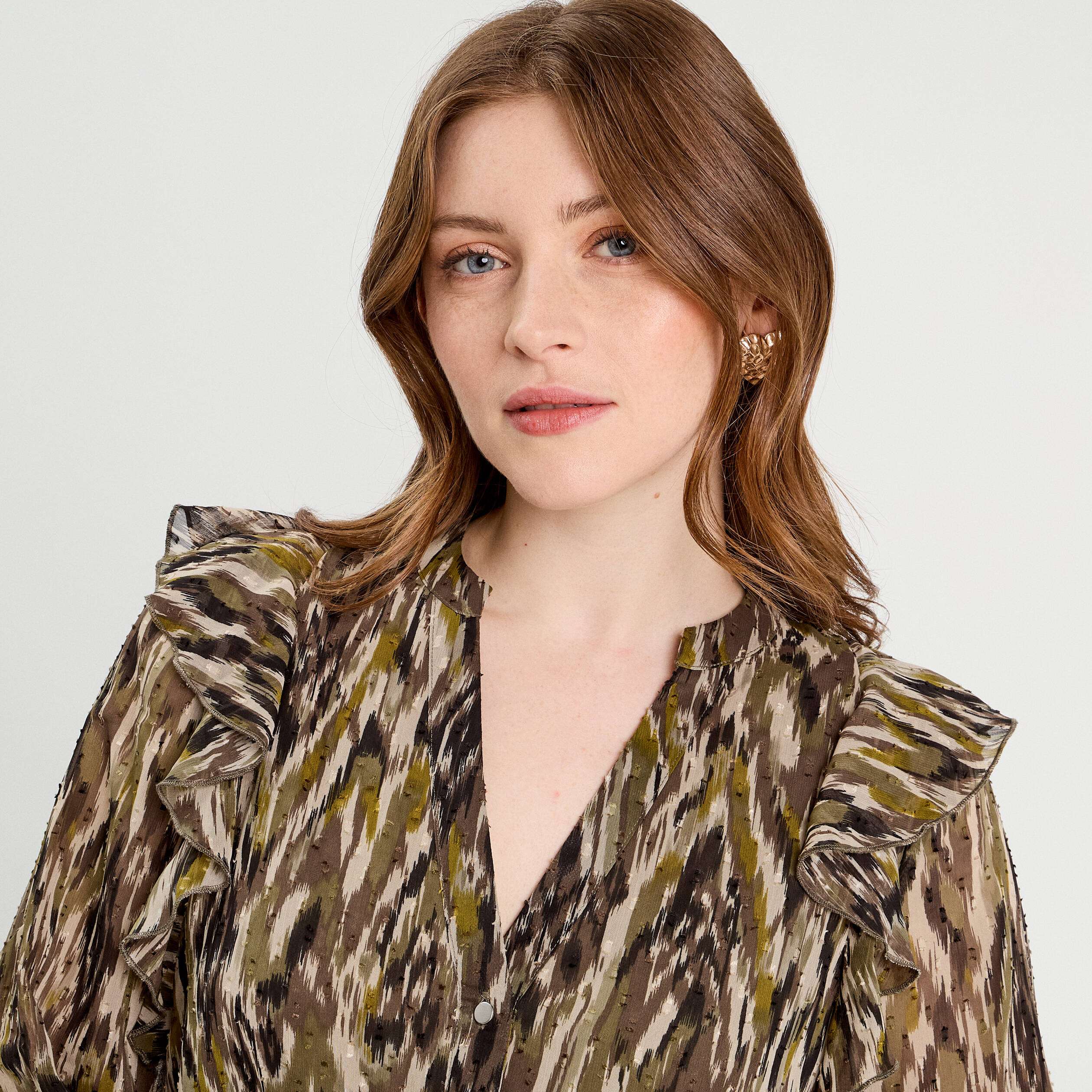 Blouse manches longues vert kaki femme