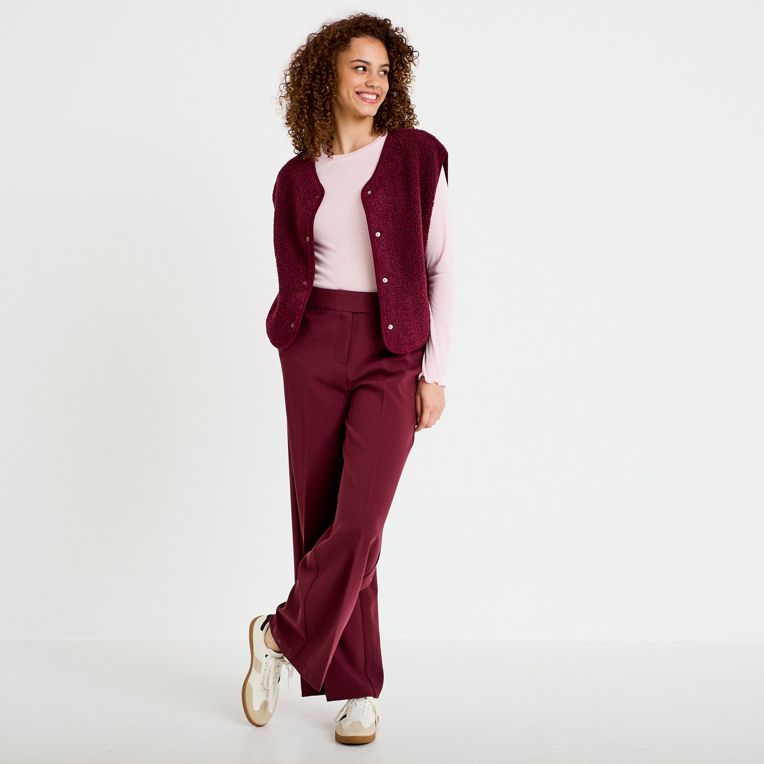 Gilet sans manches effet polaire bordeaux femme