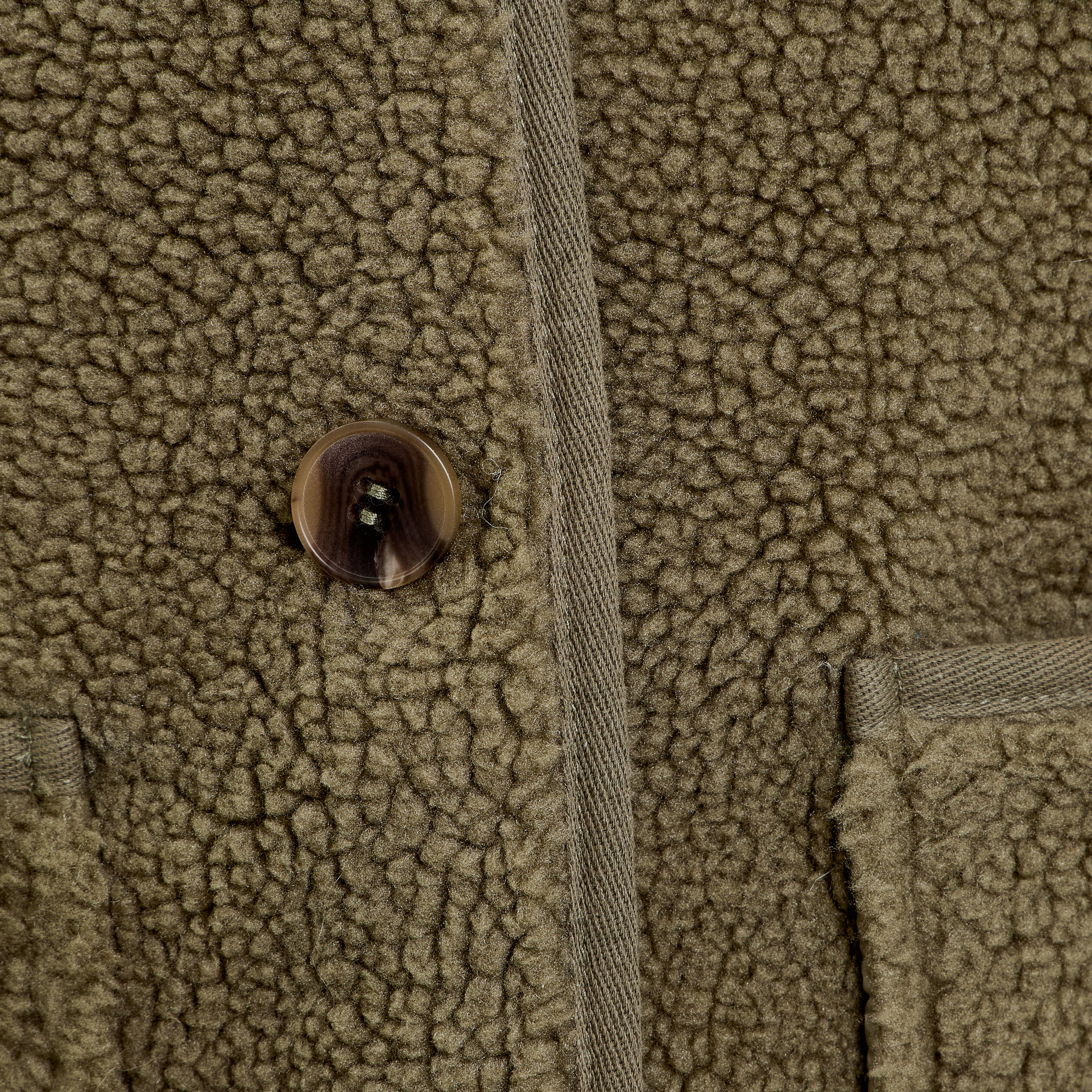 Veste droite courte effet polaire vert kaki femme