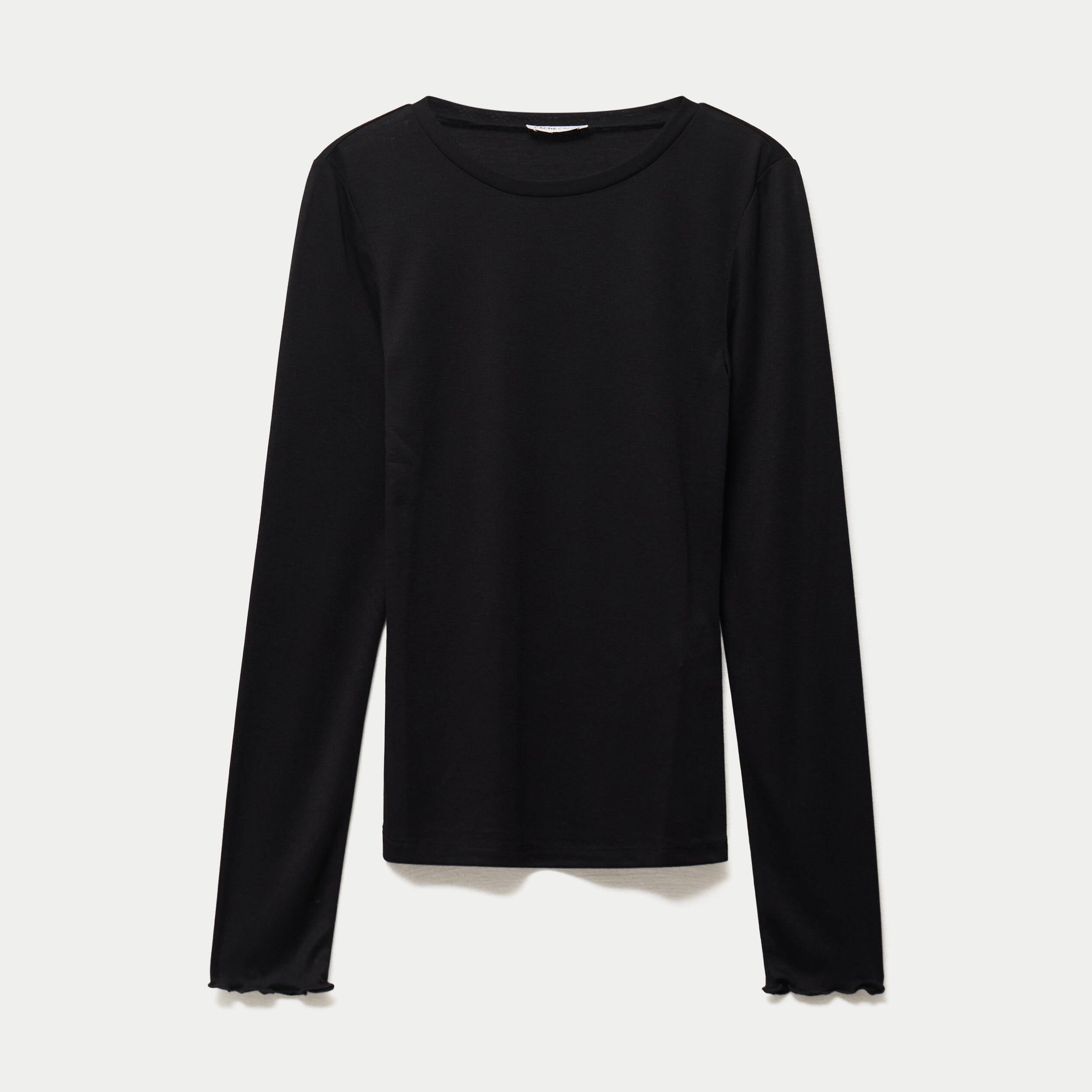 T-shirt ajust&eacute; col rond manches longues noir femme