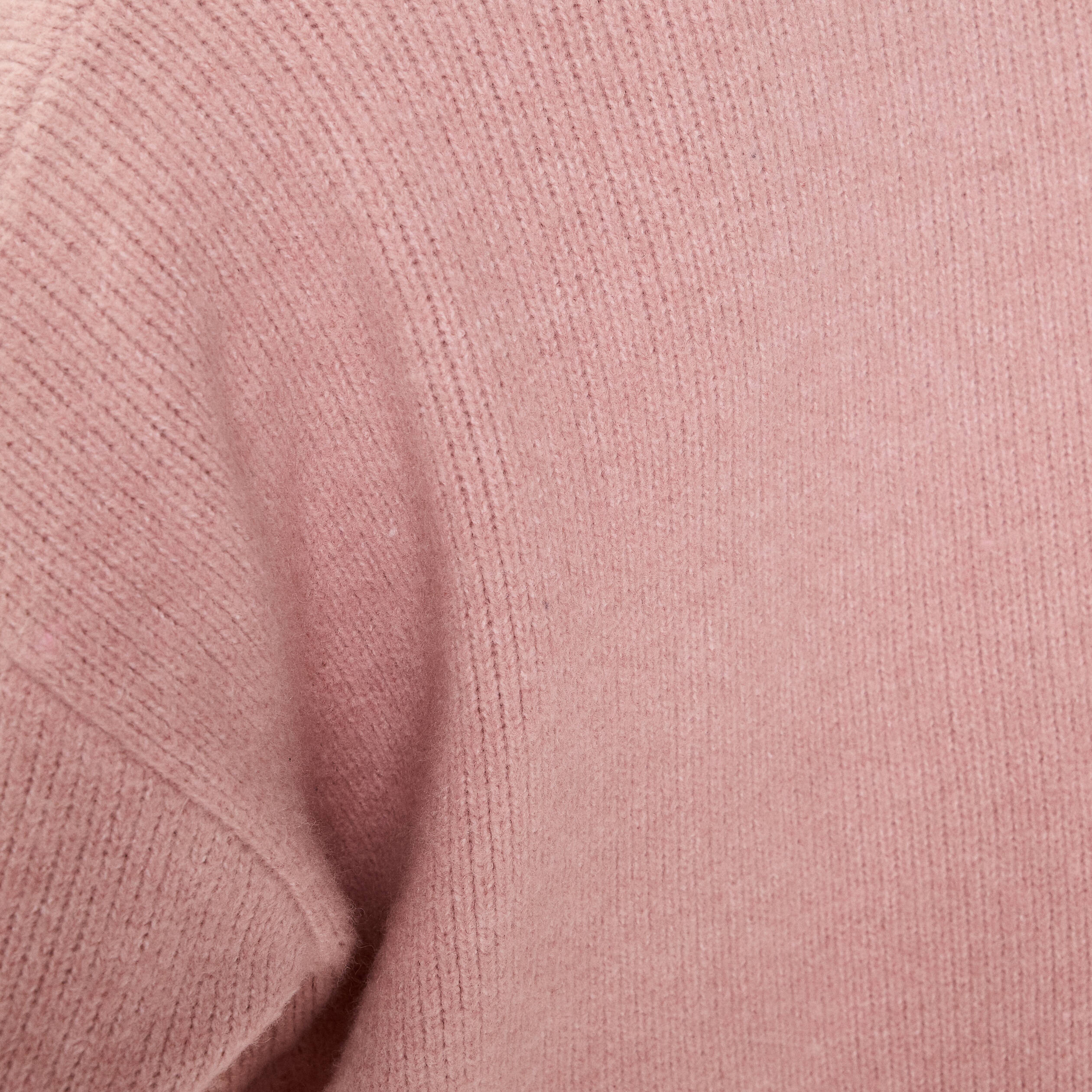 Gilet bouclette col rond manches longues rose poudr&eacute;e femme