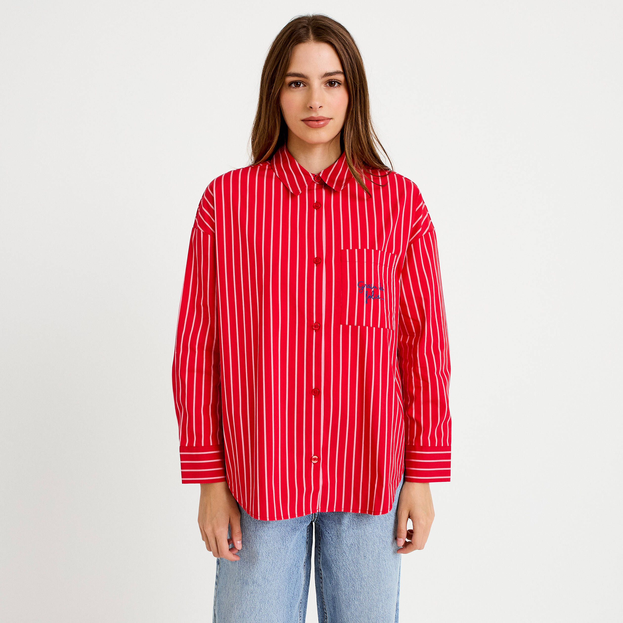 Chemise oversize manches longues rouge femme
