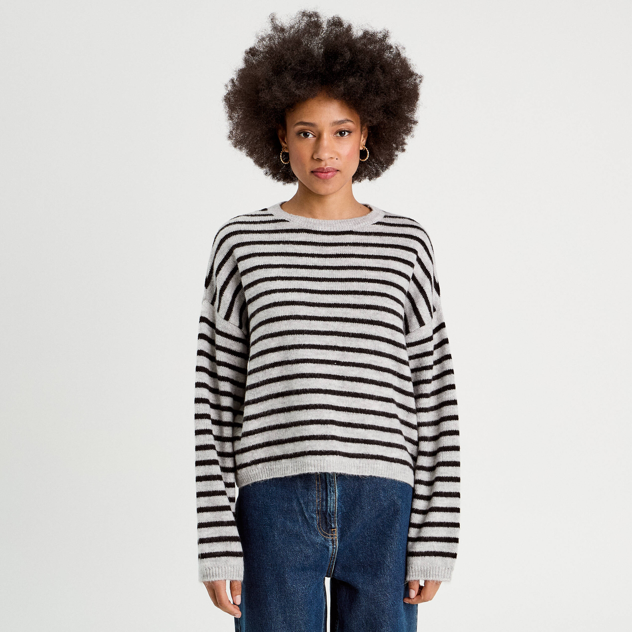 Pull manches longues gris clair femme