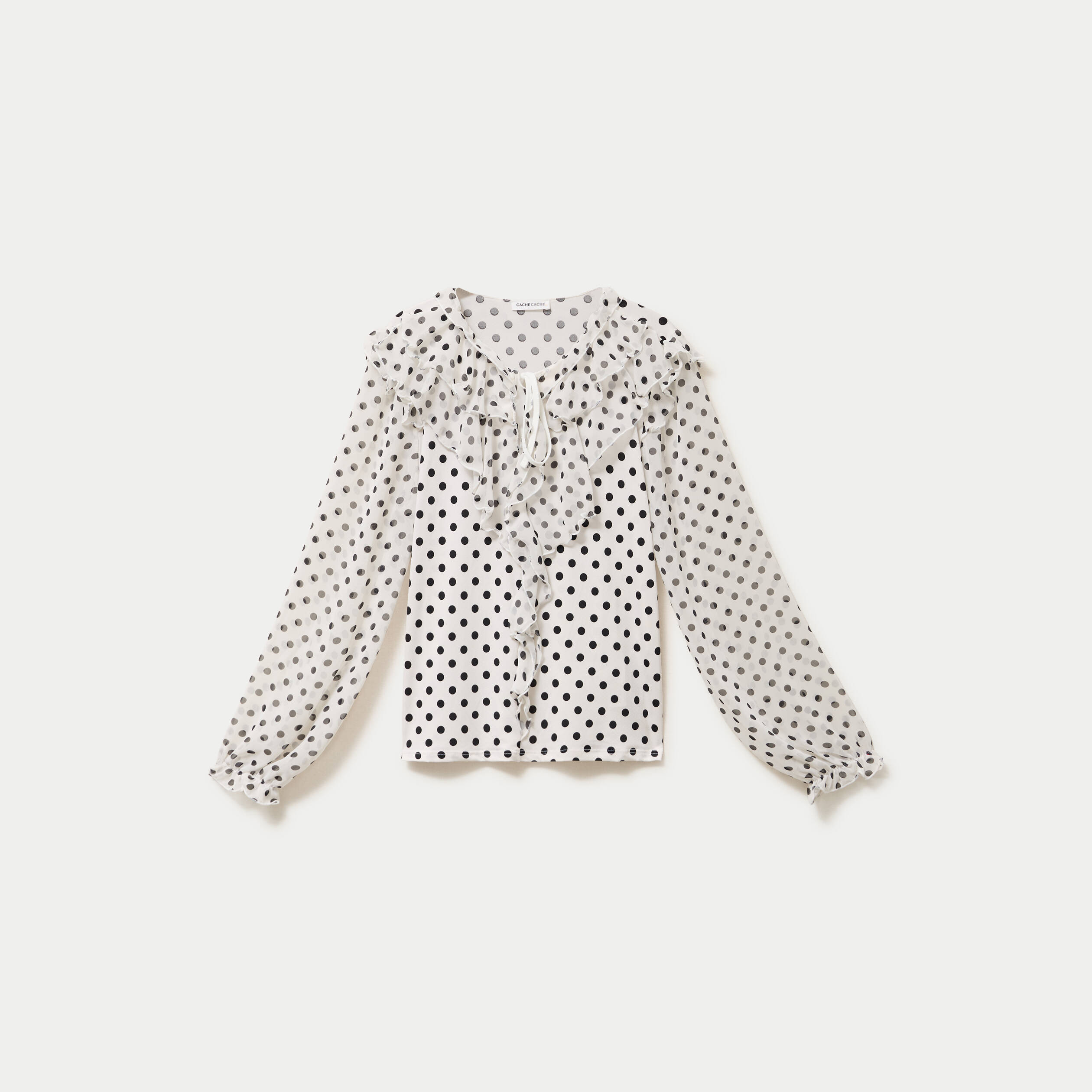 Blouse droite voile manches longues blanc femme