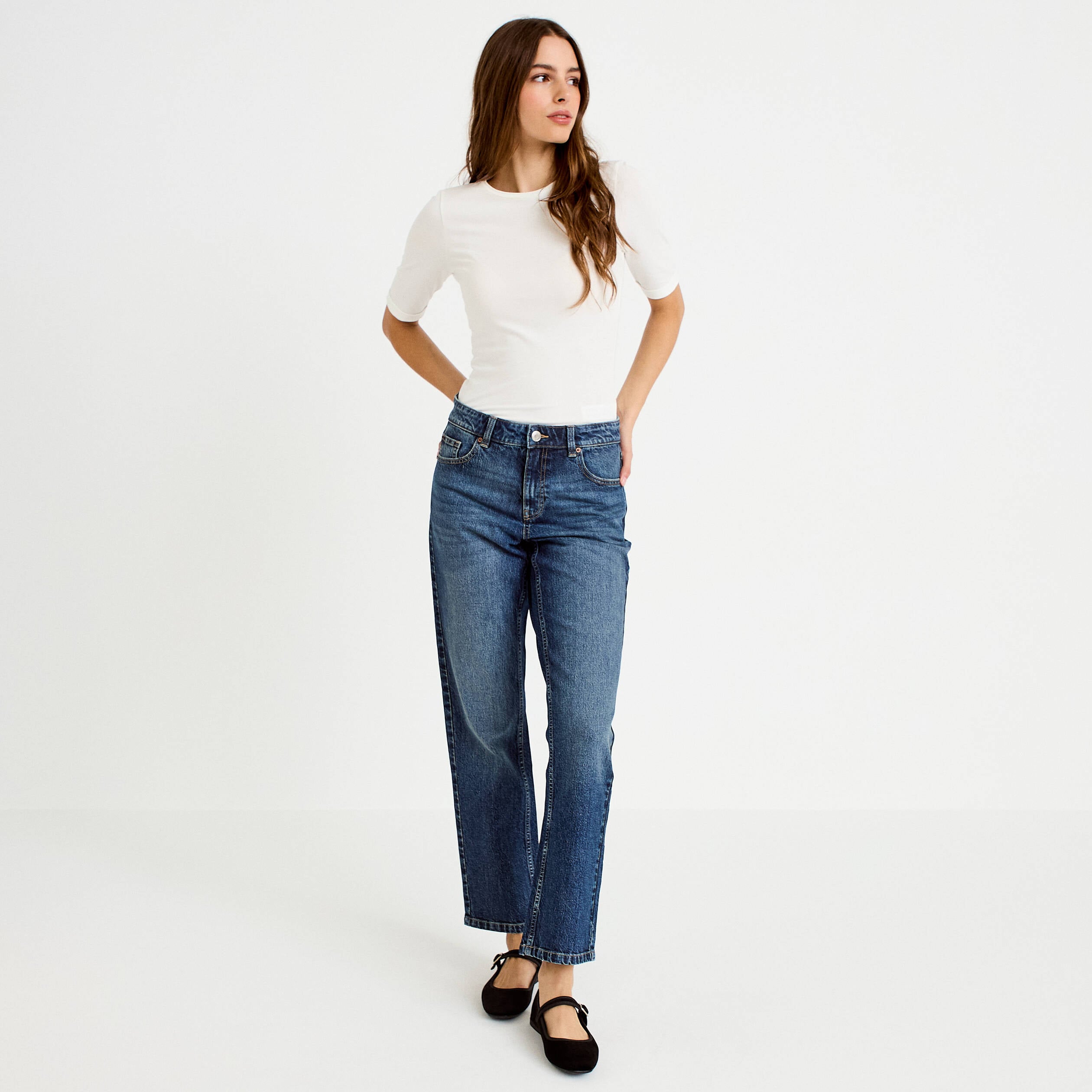 Jean droit taille standard bleu femme