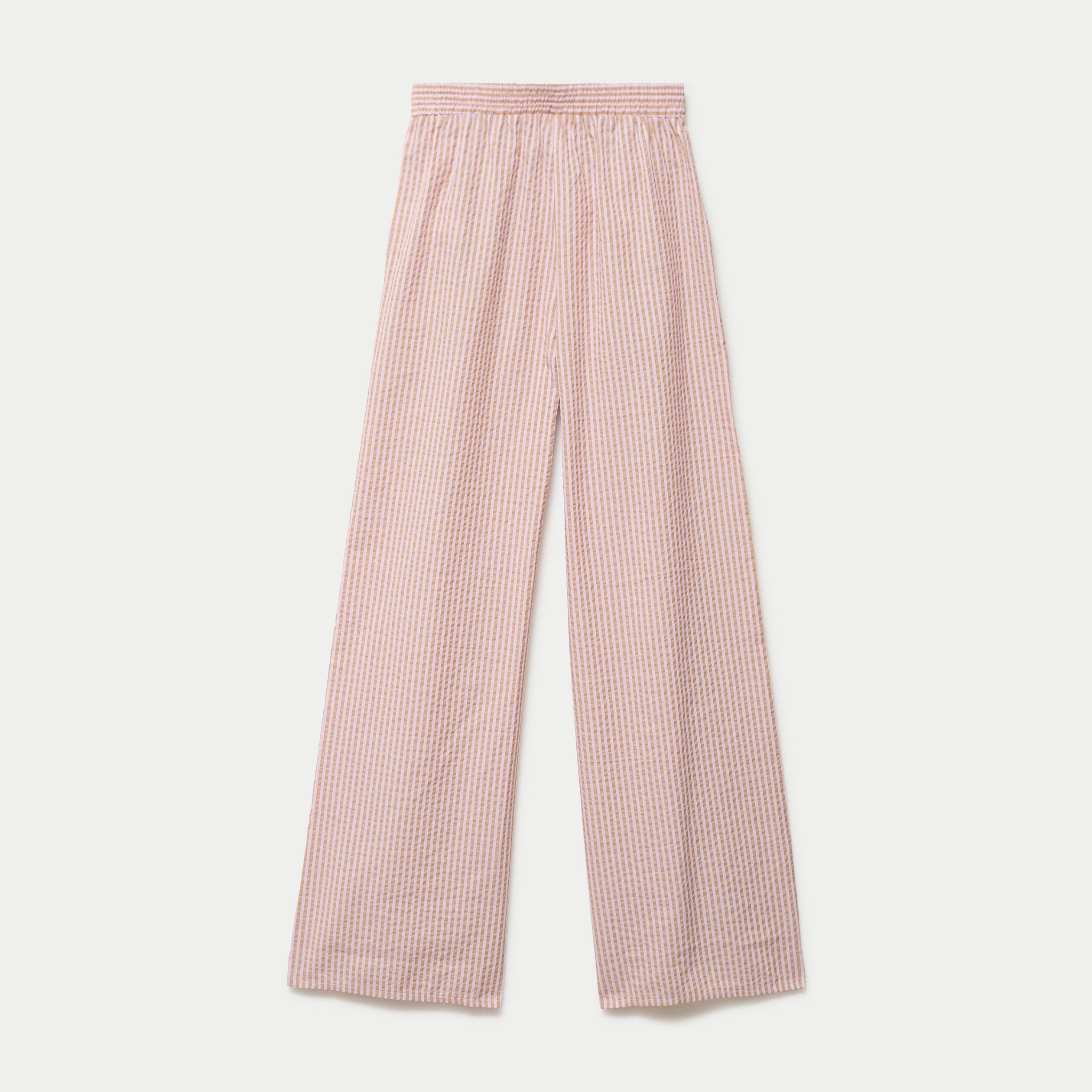 Pantalon large taille haute beige femme