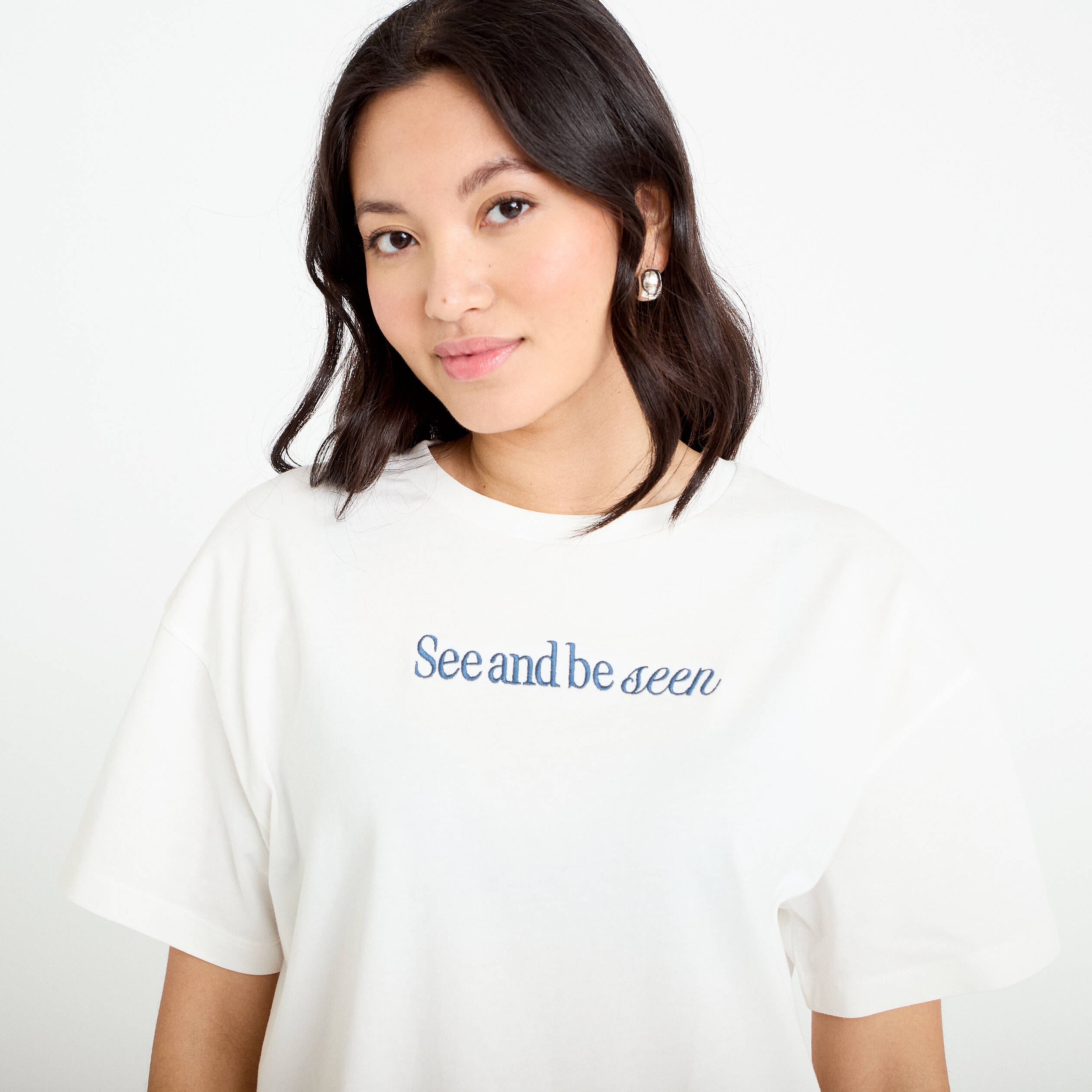 T-shirt oversize brod&eacute; Bridgerton ecru femme
