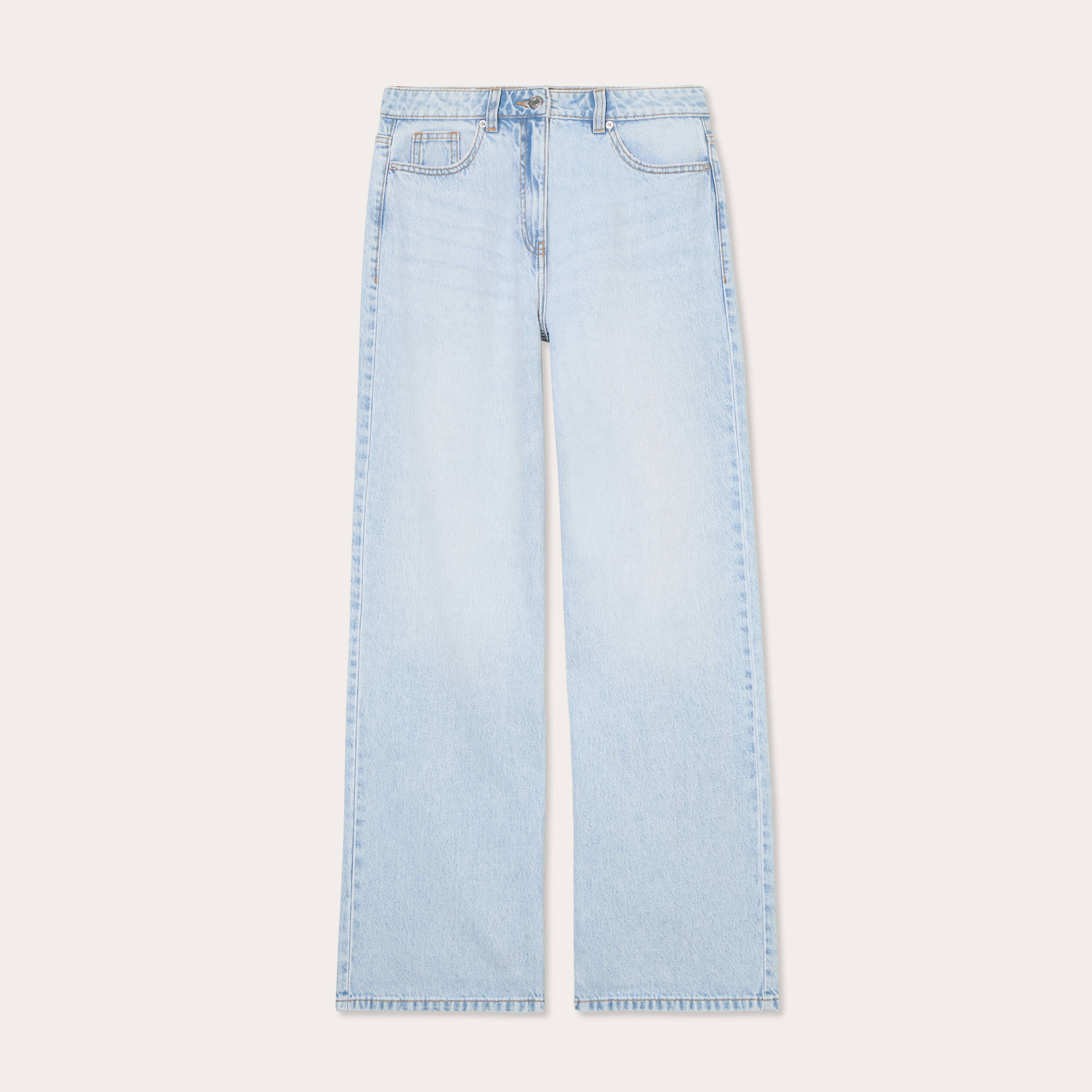 Jeans wide leg taille haute denim bleach femme