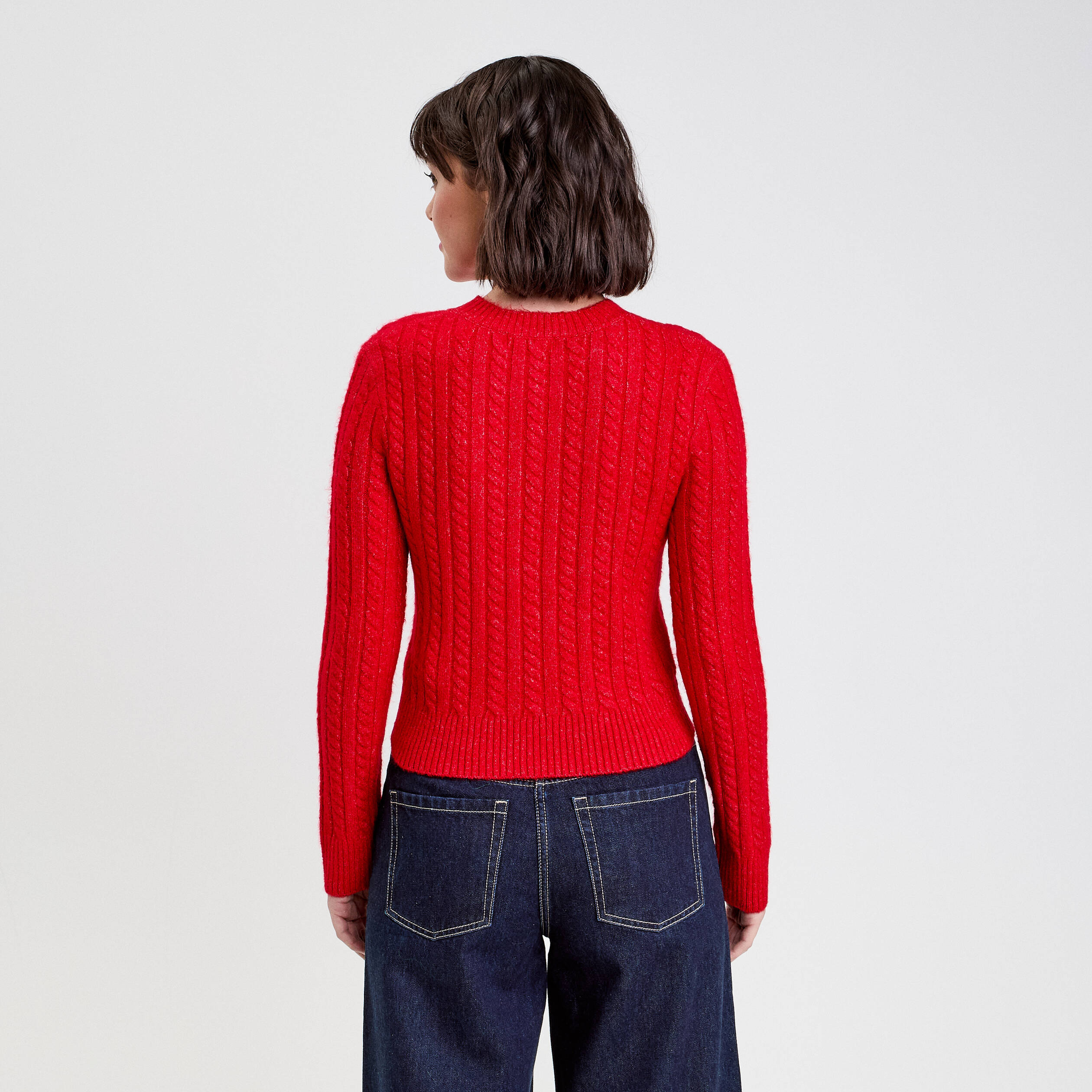 Pull ajust&eacute; col rond manches longues rouge femme