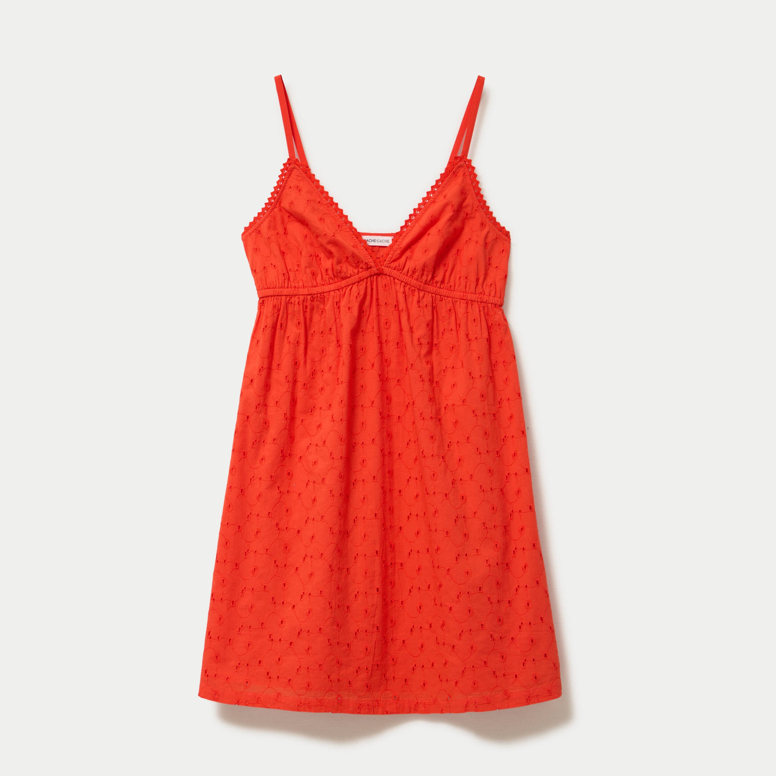 Robe courte &eacute;vas&eacute;e col v bretelles orange fonc&eacute; femme