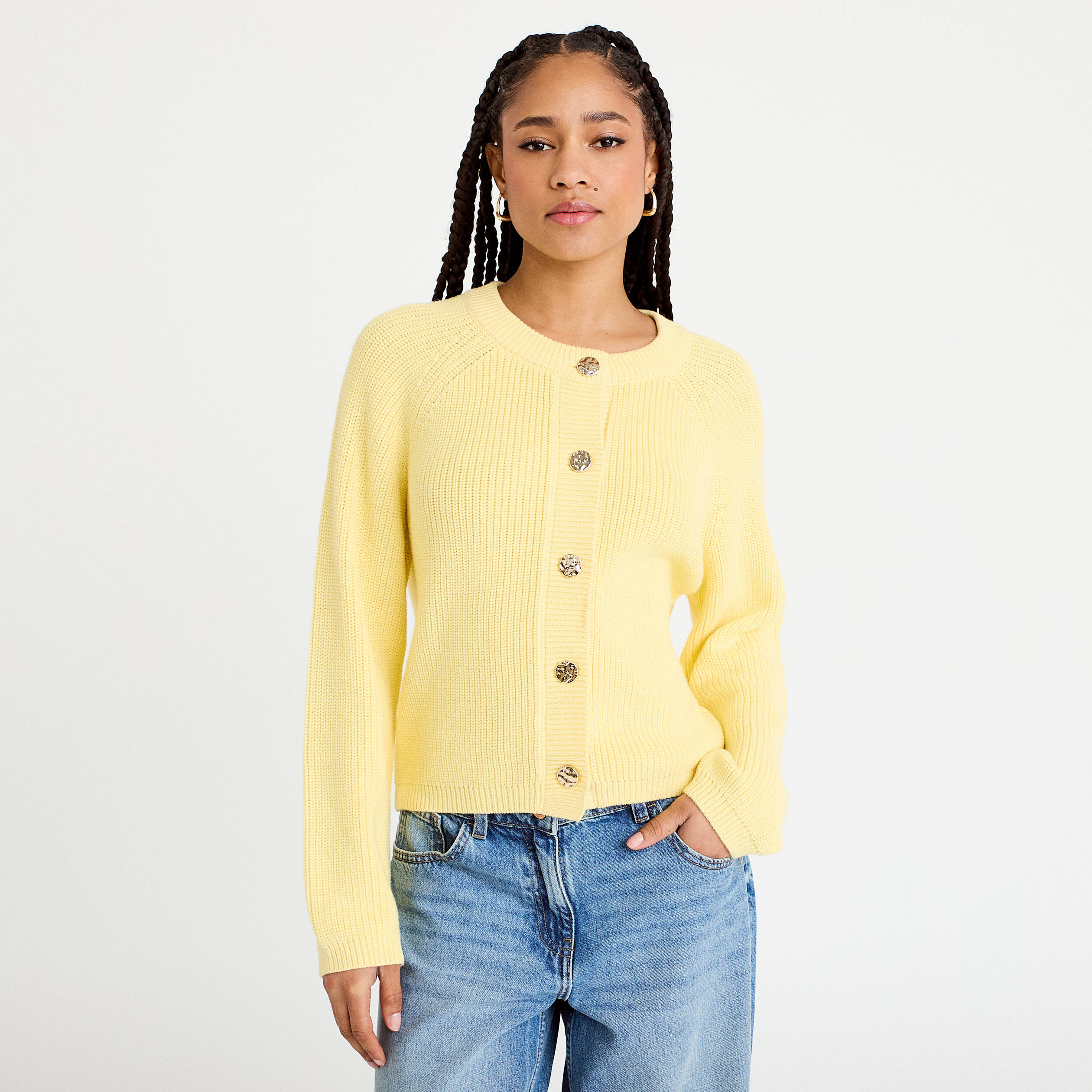 Gilet manches longues jaune clair femme