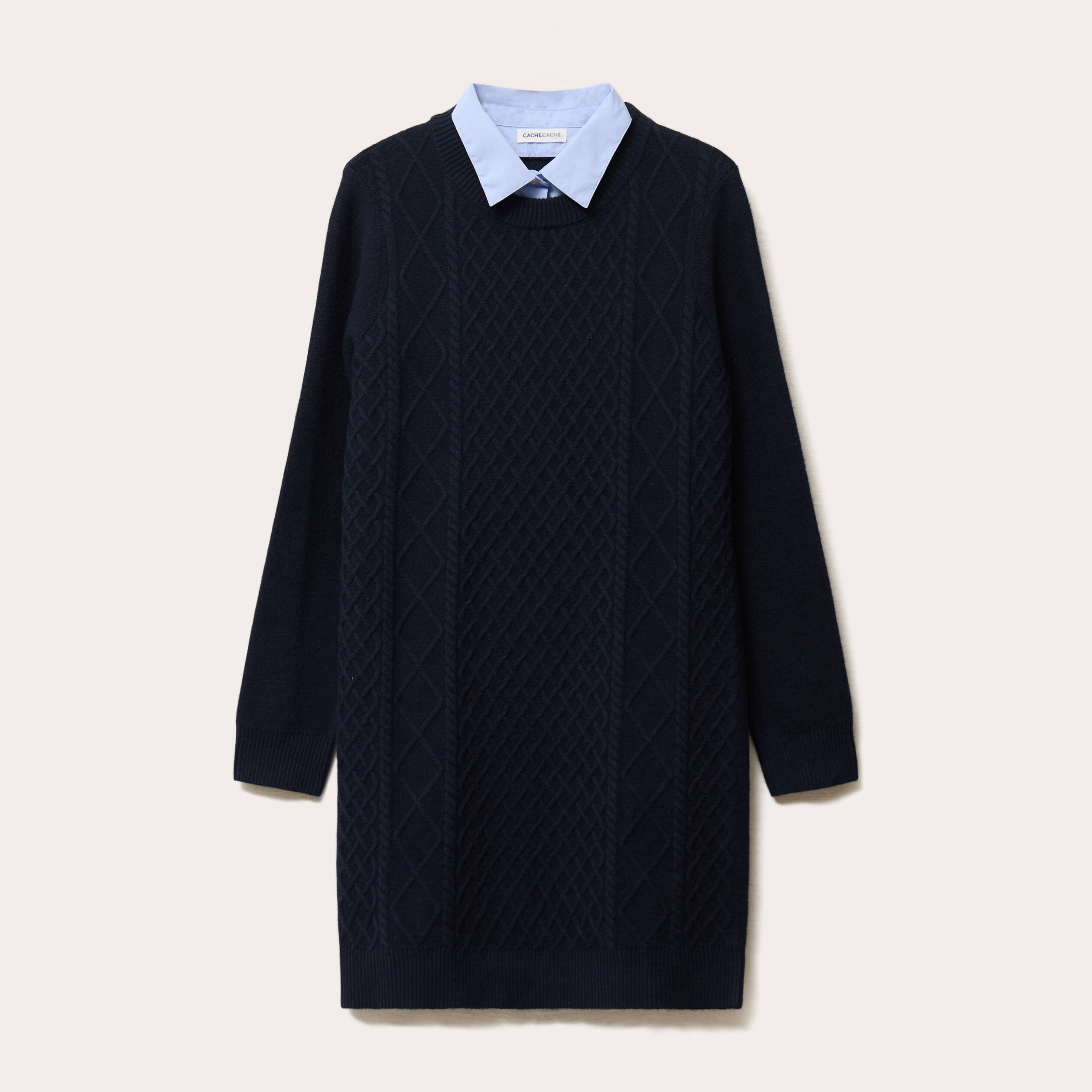 Robe pull col 2-en-1 bleu marine femme