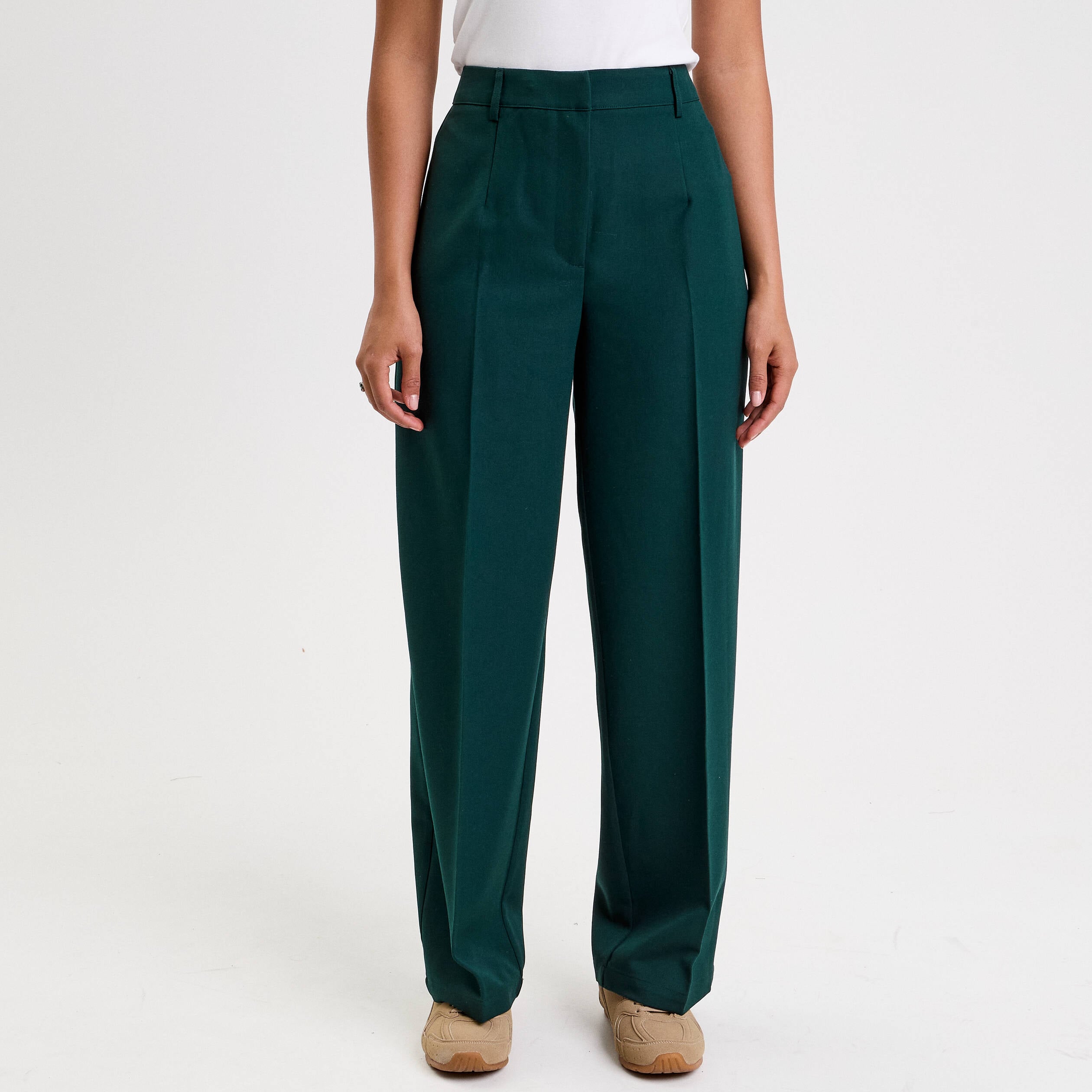 Pantalon bootcut taille haute vert fonc&eacute; femme