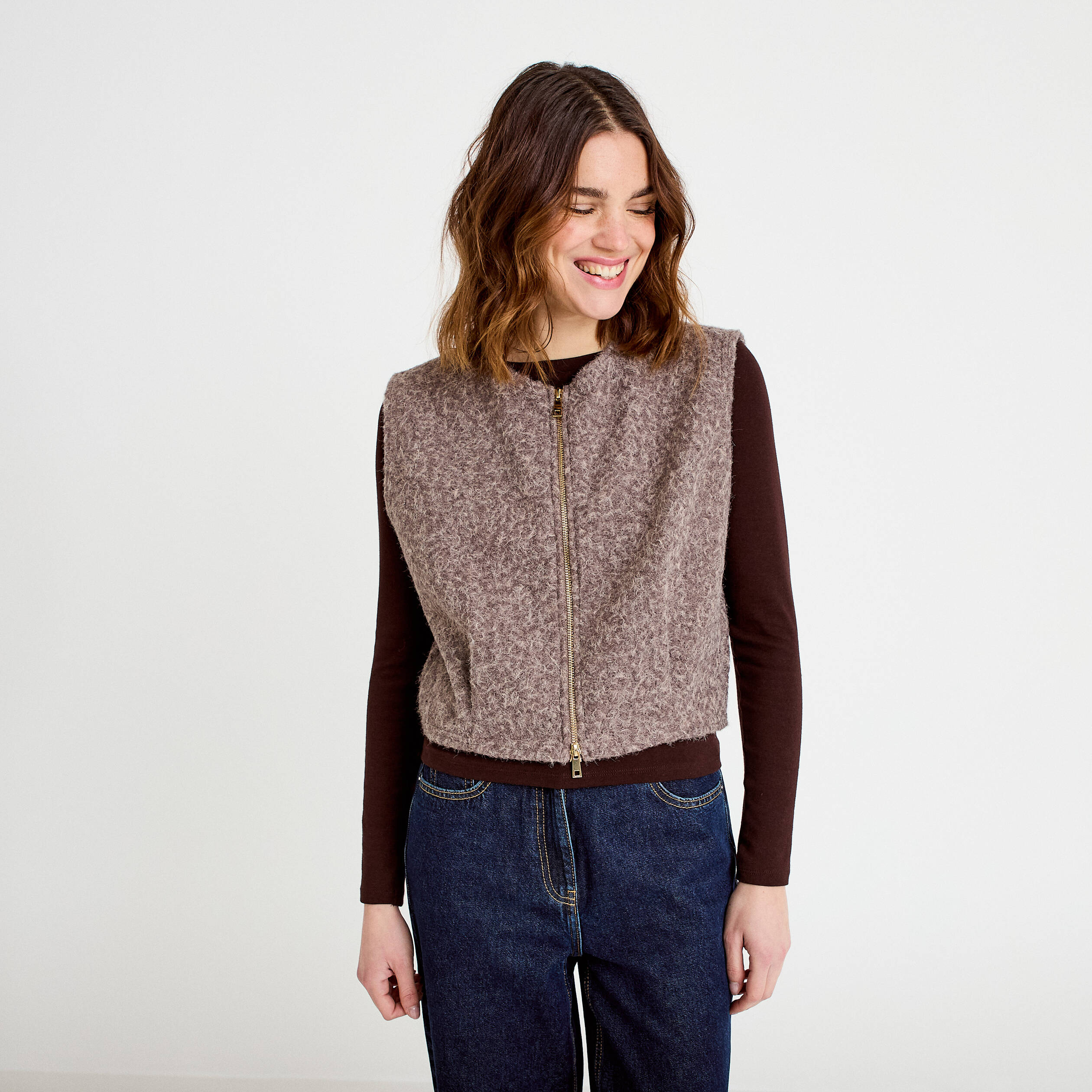 Veste sans manches effet polaire sable femme