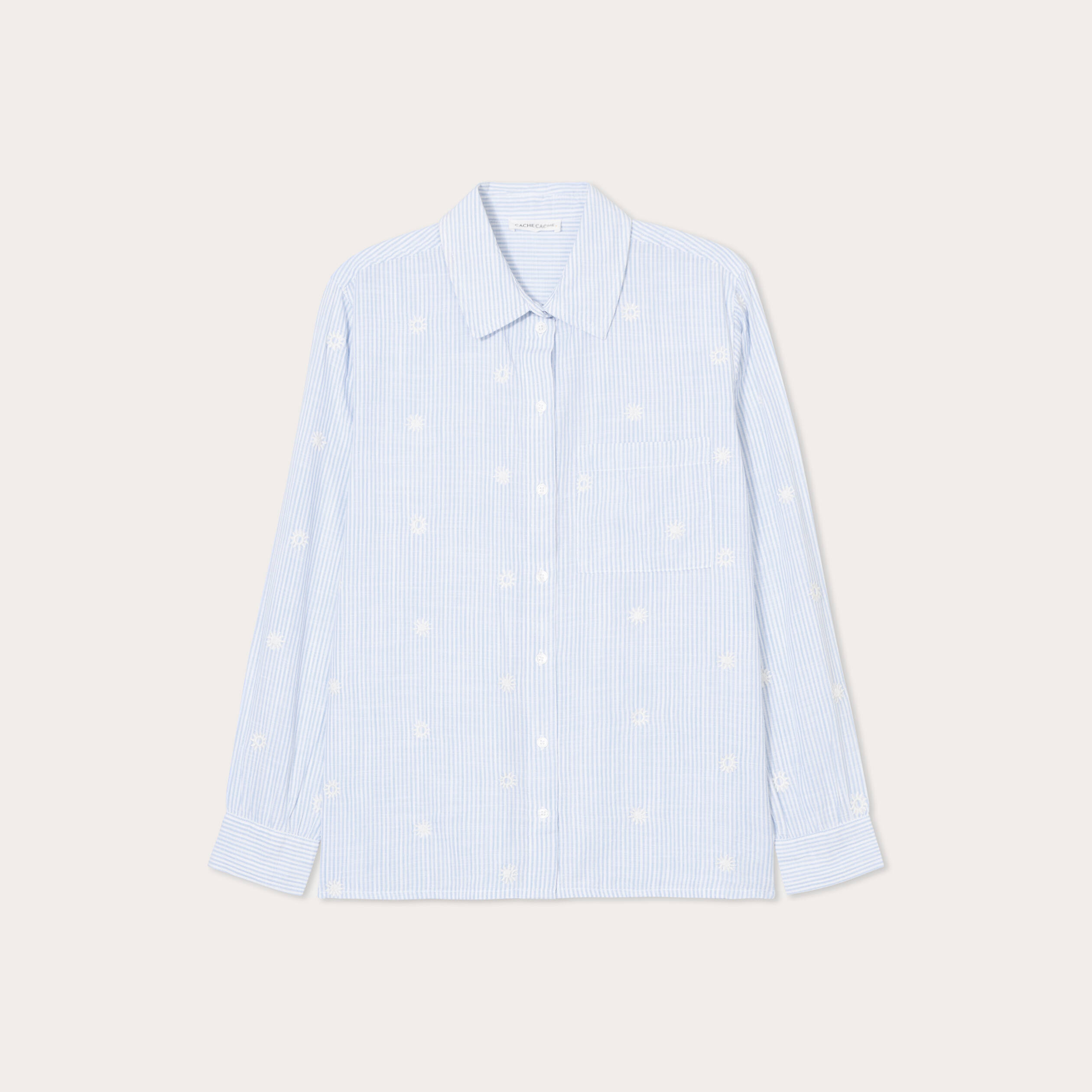 Chemise brod&eacute;e manches longues blanc femme