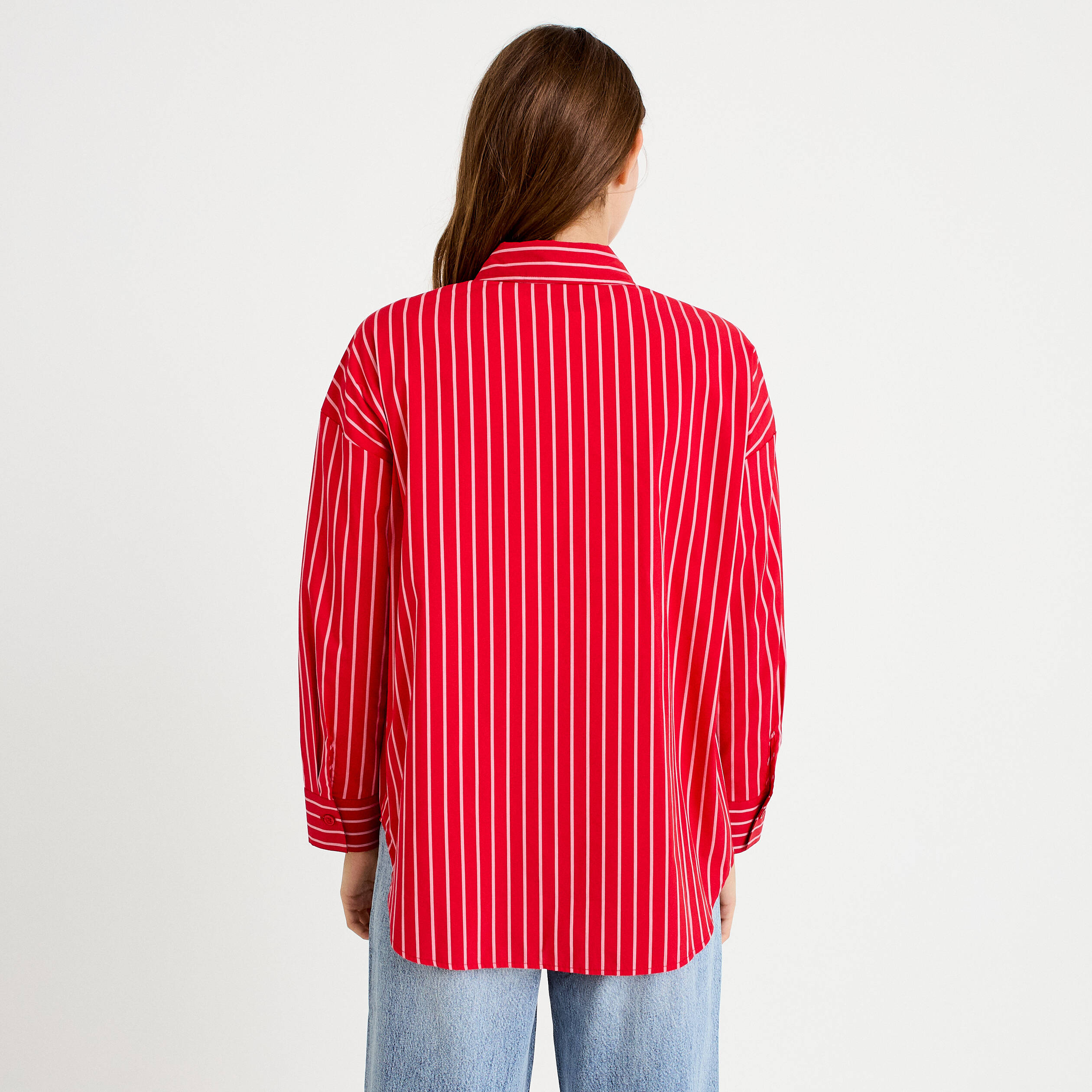 Chemise oversize manches longues rouge femme