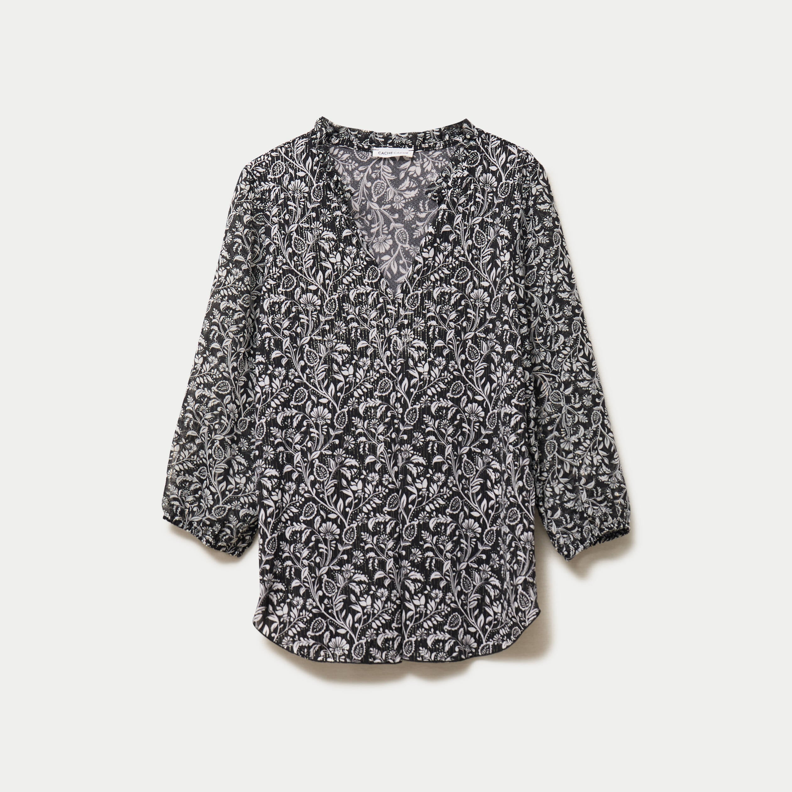 Blouse col v manches 3/4 noir femme