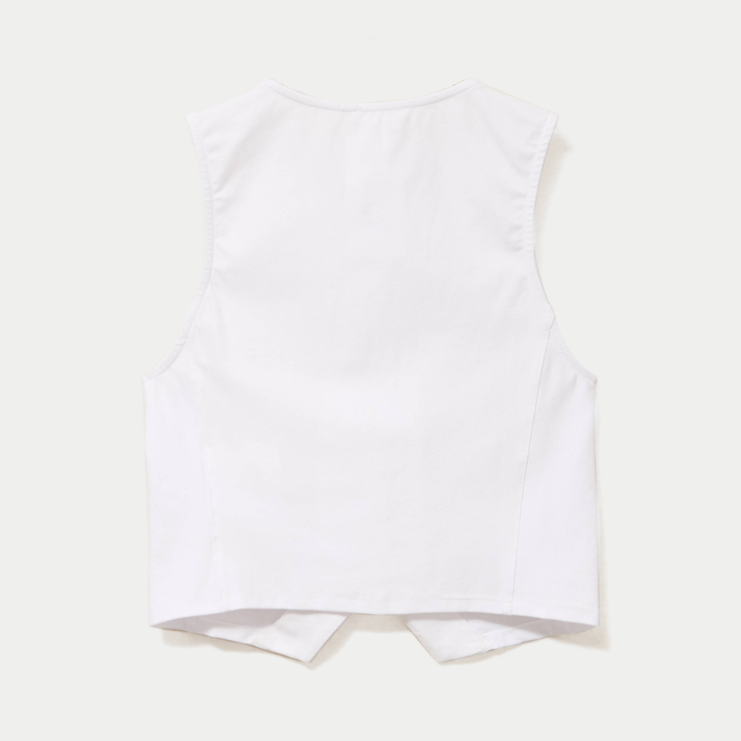 Gilet jean cintr&eacute; cropped sans manches blanc femme