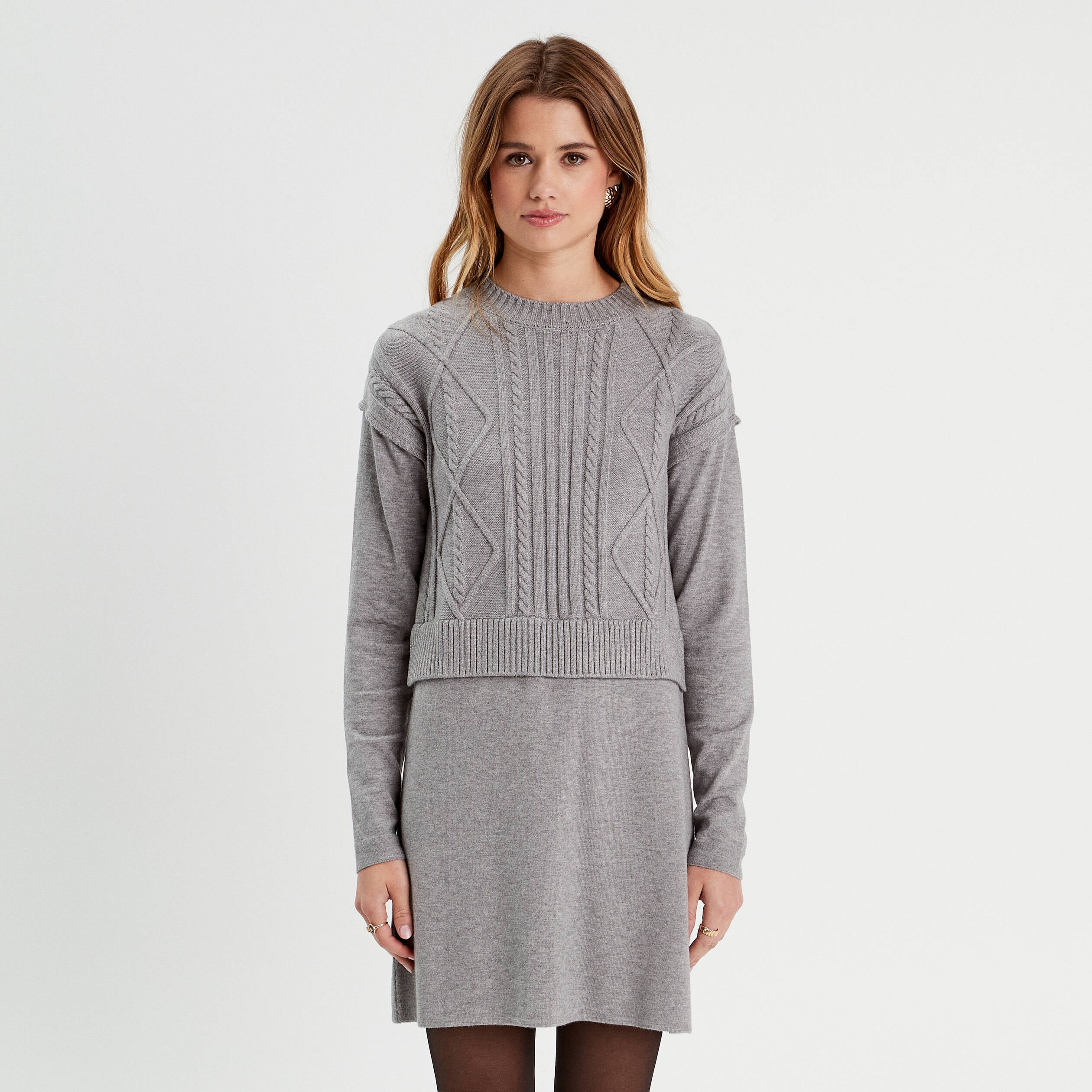 Robe pull effet 2-en-1 gris clair femme