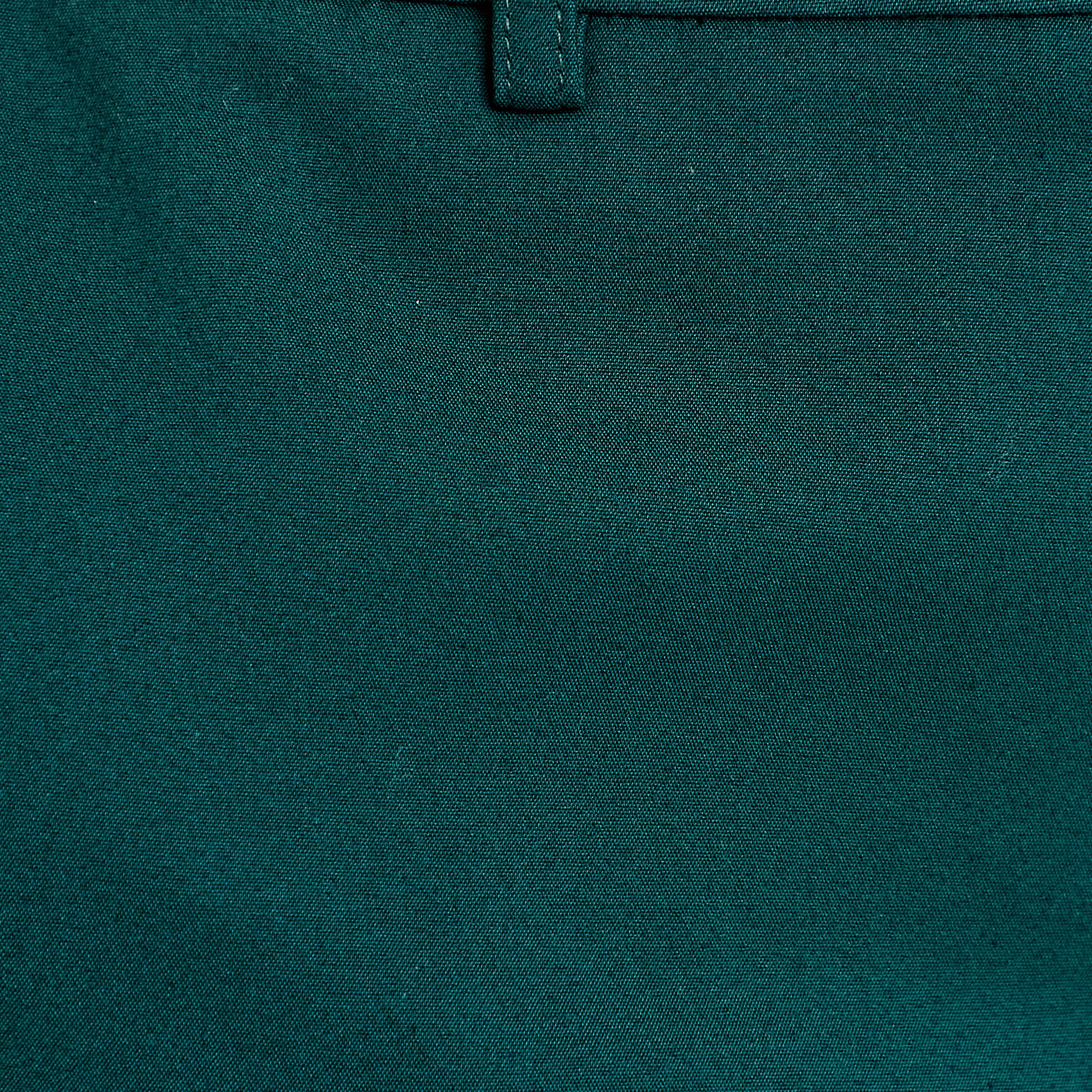 Pantalon cigarette ceintur&eacute; vert fonc&eacute; femme