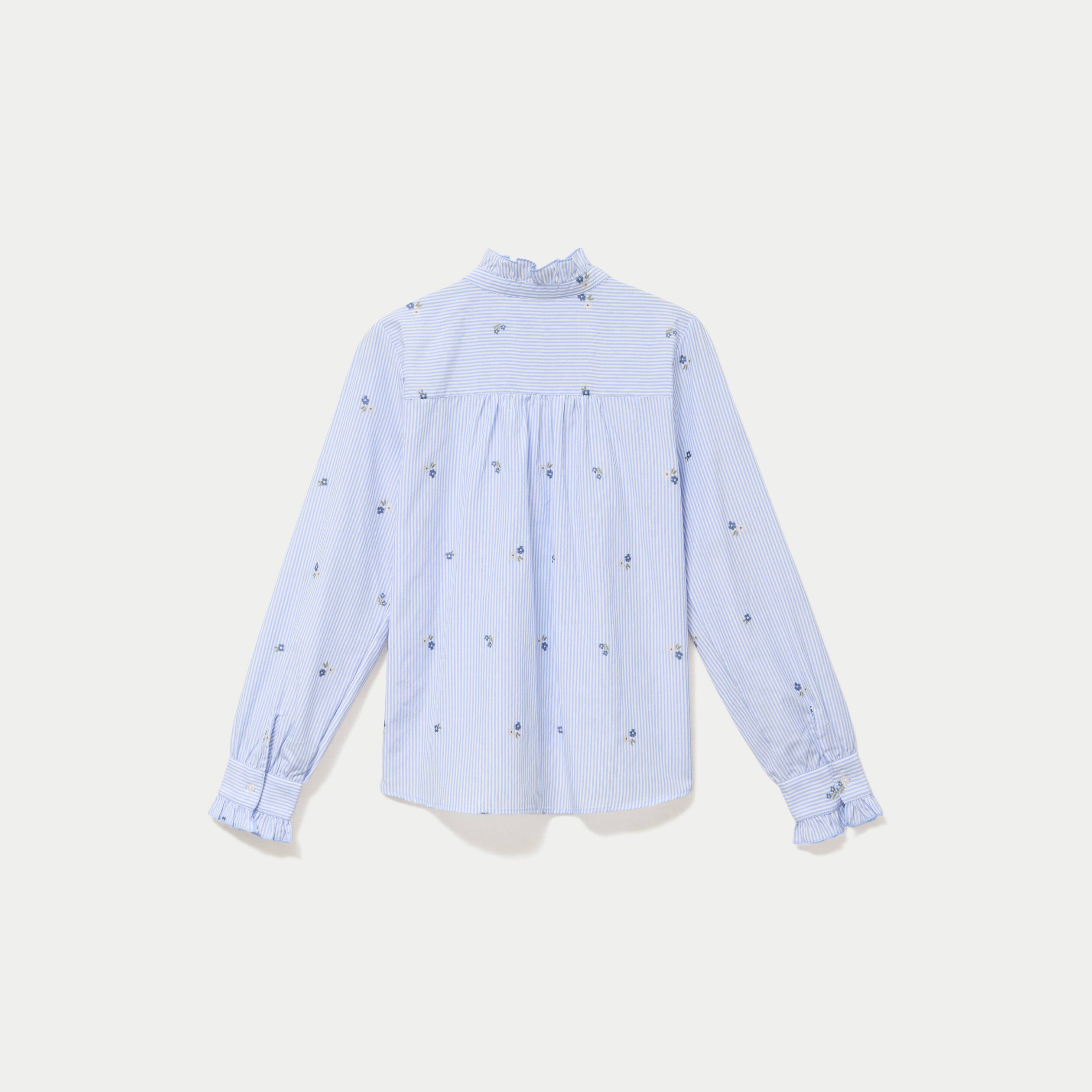 Chemise droite manches longues bleu ciel femme
