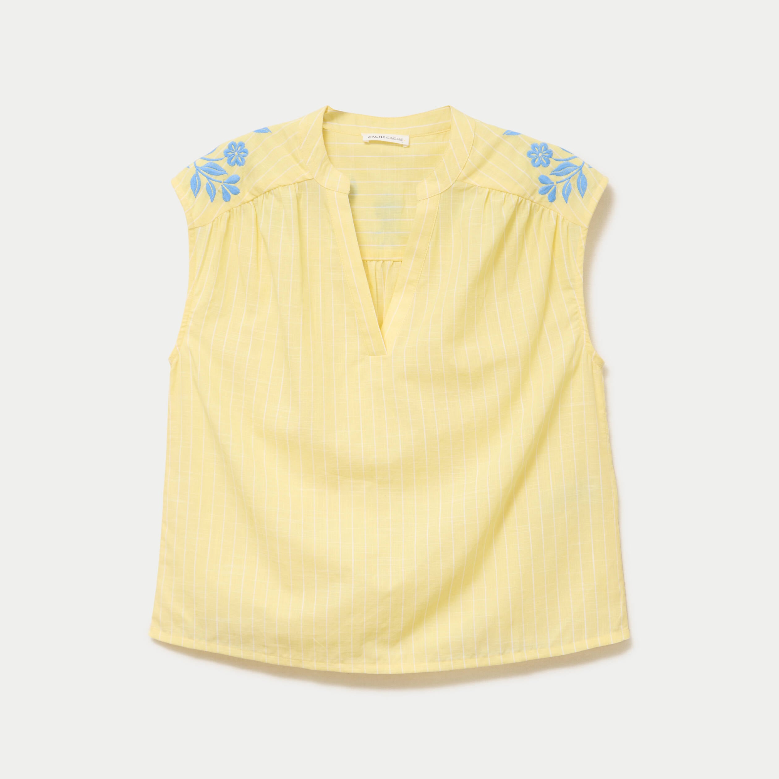 Blouse droite sans manches col v jaune pastel femme
