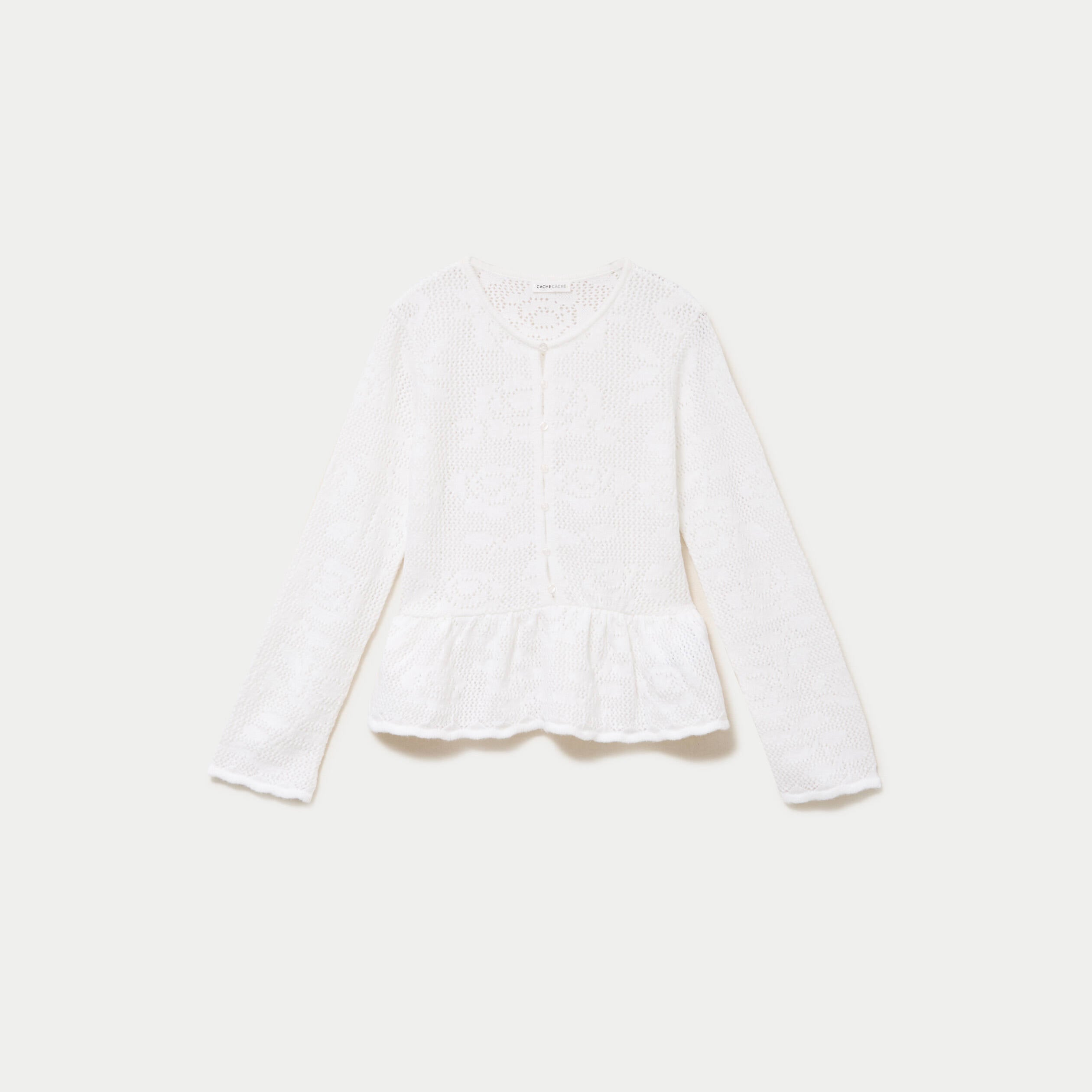 Pull ajour&eacute; p&eacute;plum manches longues ecru femme
